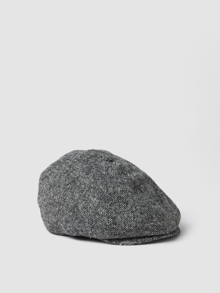 Grey wool-blend and viscose flat cap_0