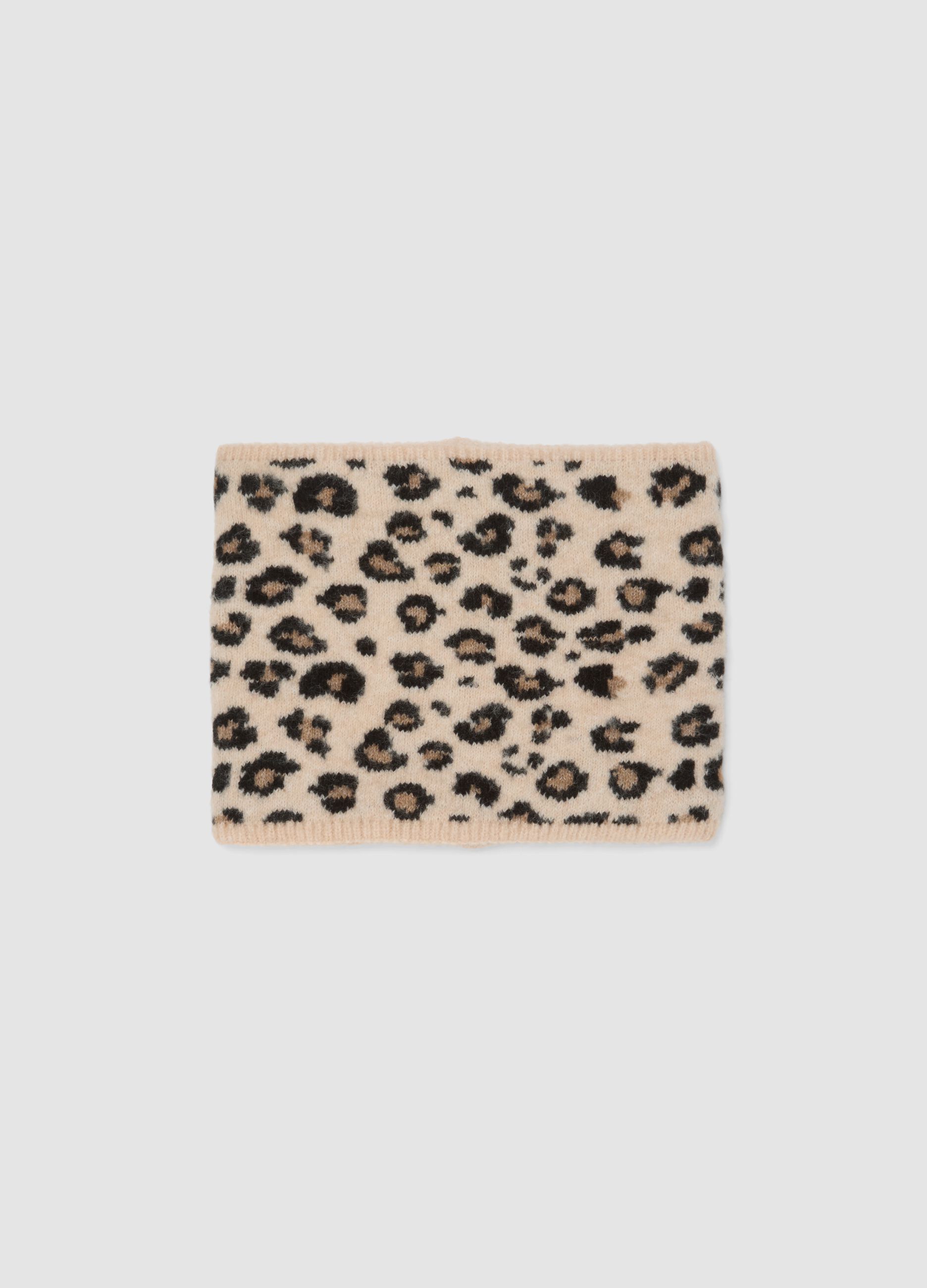 Sciarpa beige in lana elasticizzato con fantasia animalier
