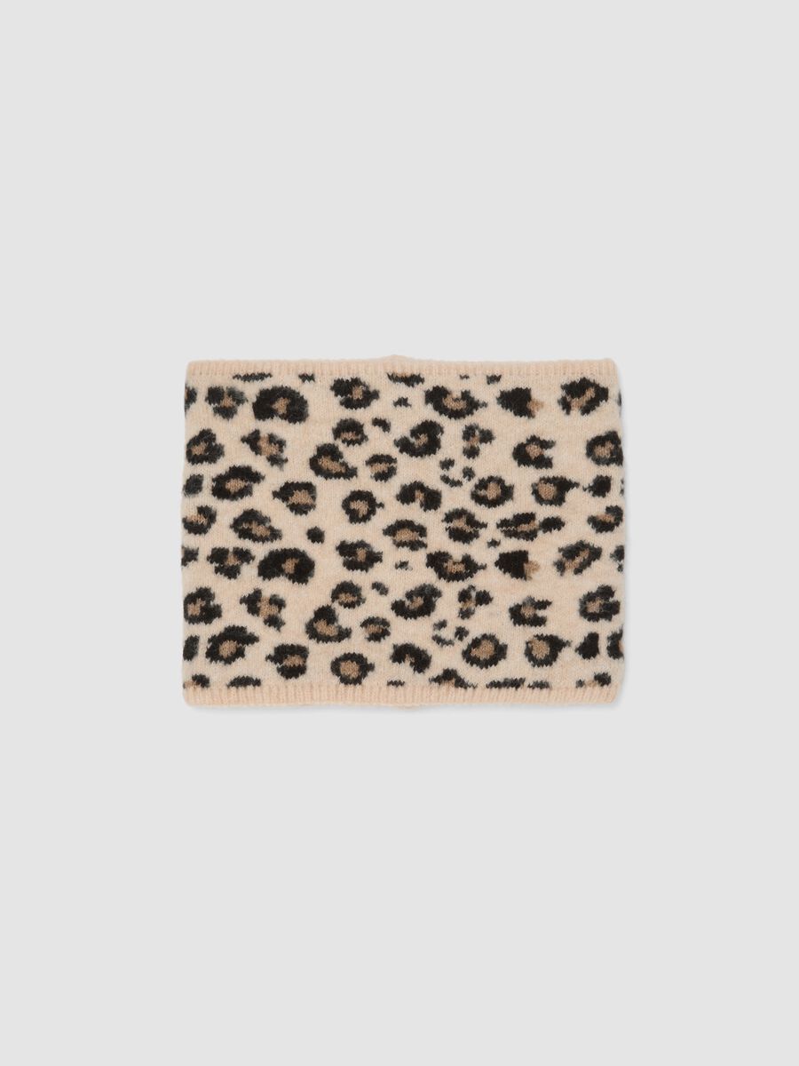 Sciarpa beige in lana elasticizzato con fantasia animalier_0