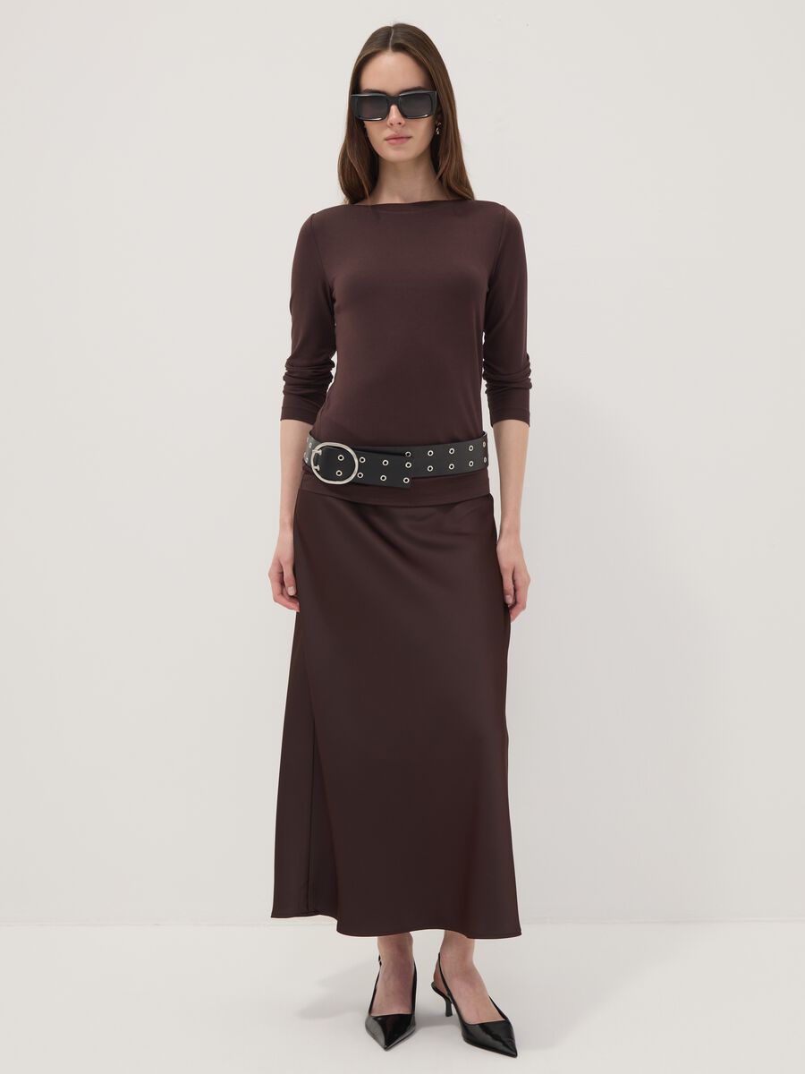 Brown slim-fit stretch viscose T-shirt_2