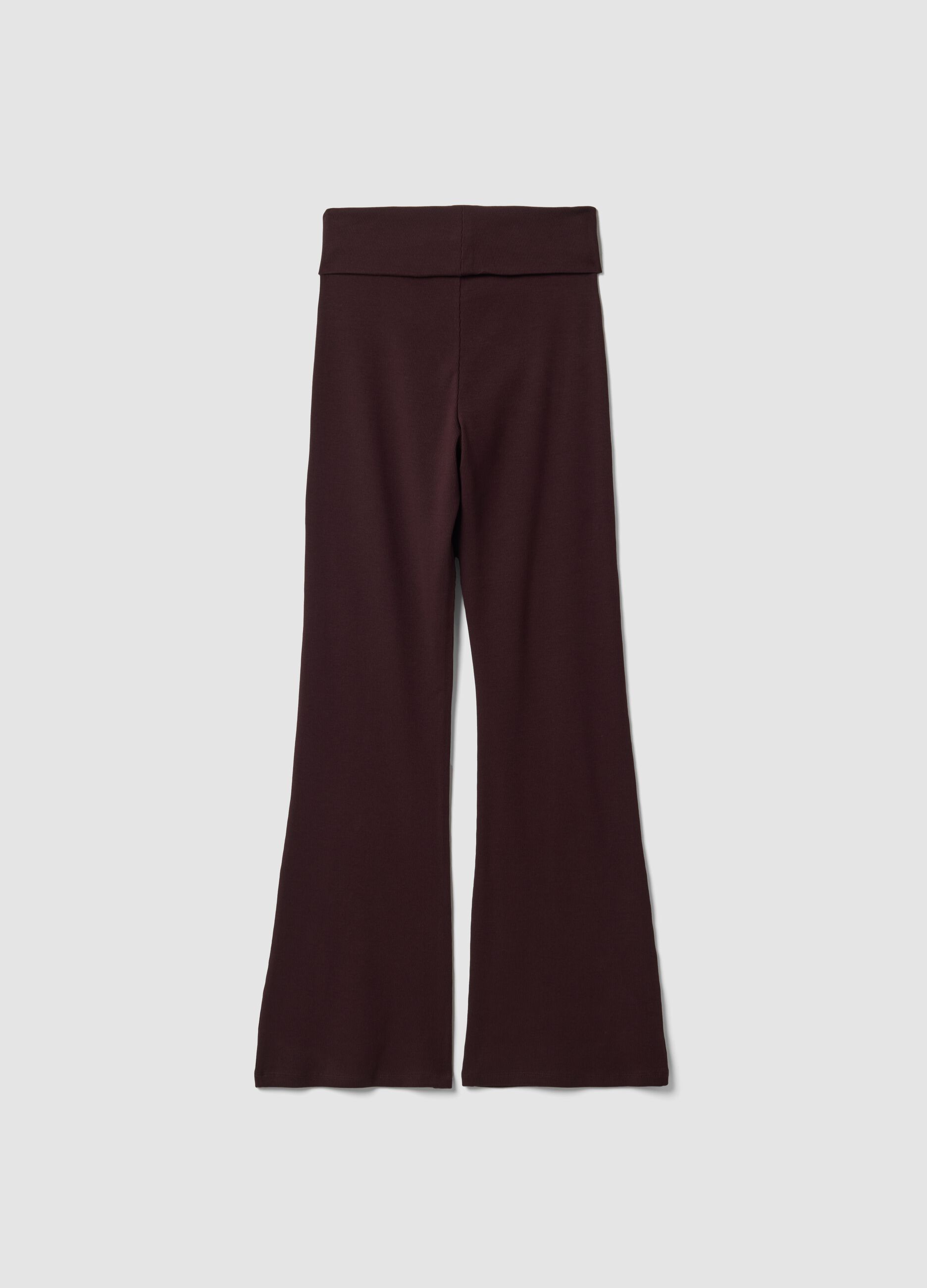 Brown ribbed pure cotton flared leggings