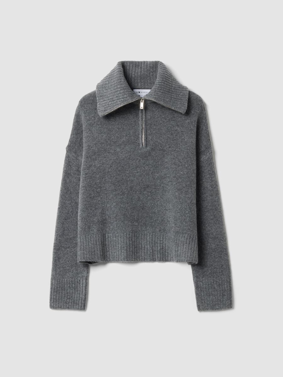 Grey half-zip stretch wool jumper_0