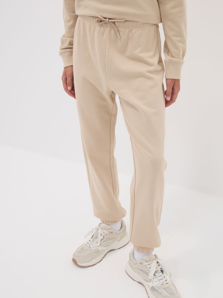 Beige organic cotton joggers, regular fit, for boys_2