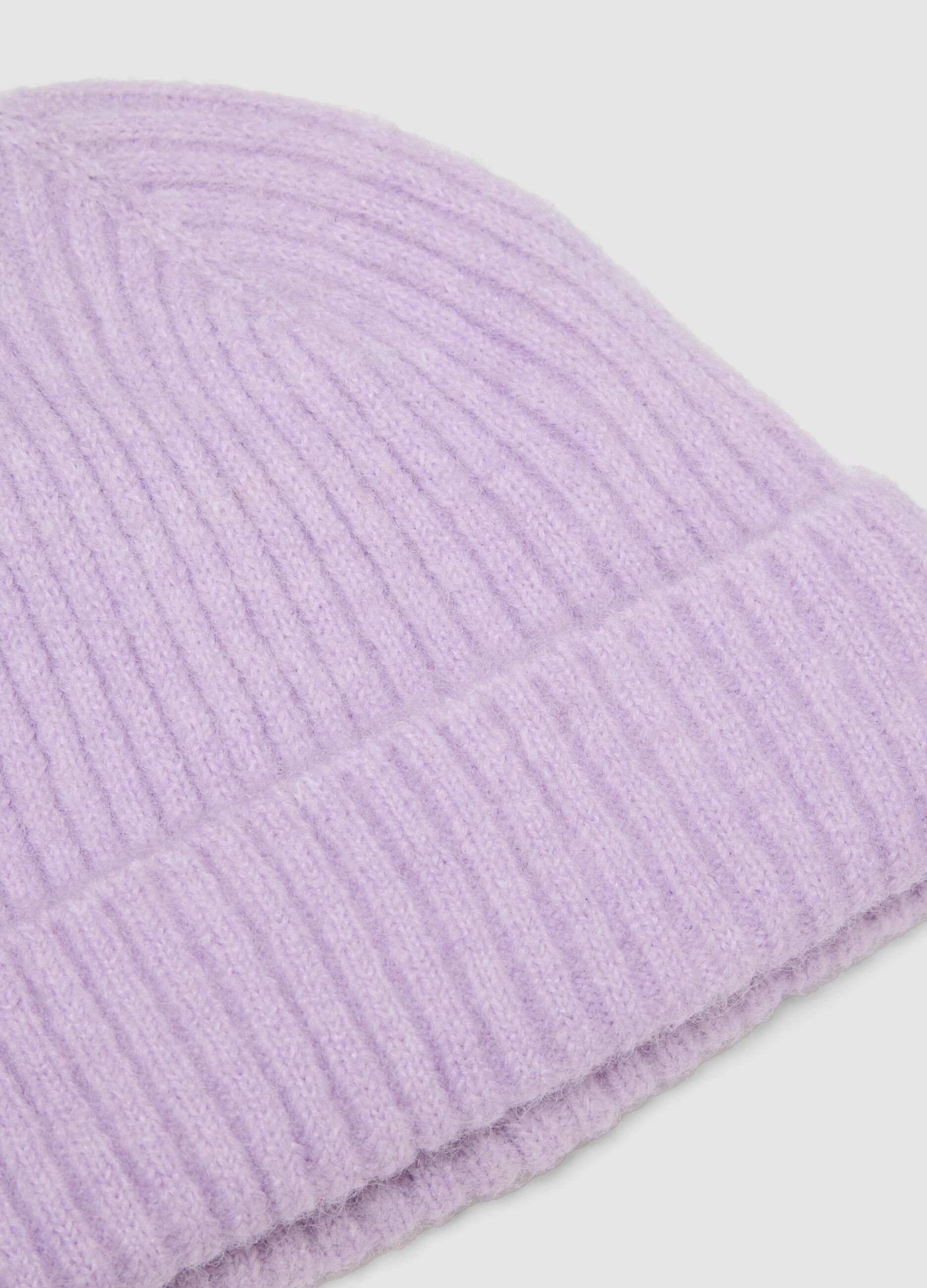 Purple ribbed stretch wool-blend hat