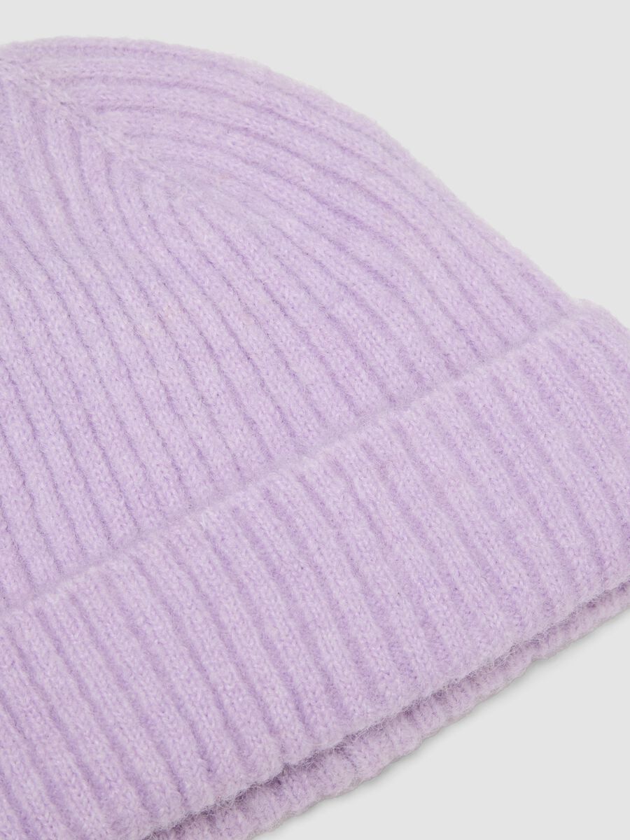 Purple ribbed stretch wool-blend hat_1