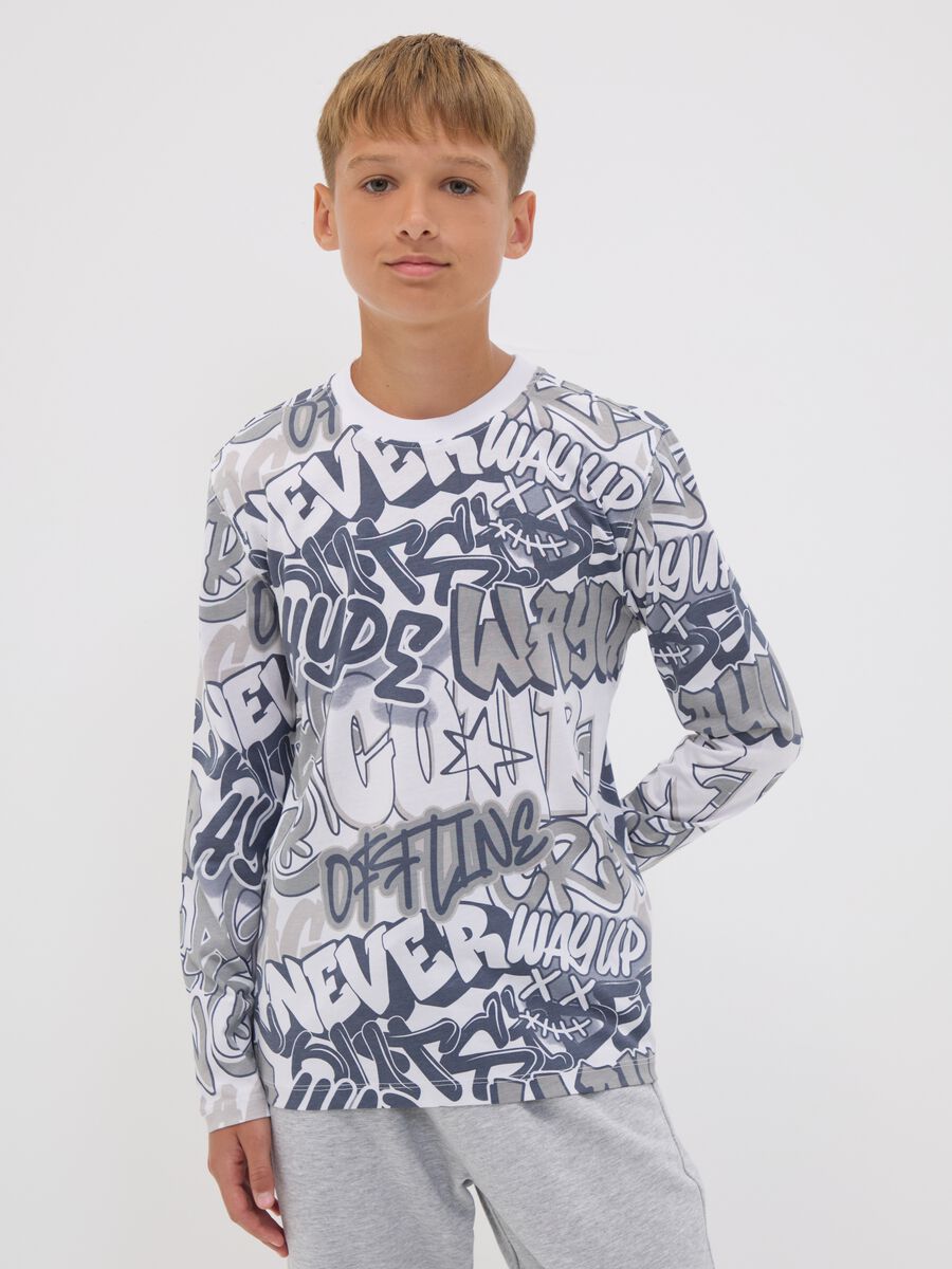 White organic cotton graffiti T-shirt for boys, relaxed fit_1