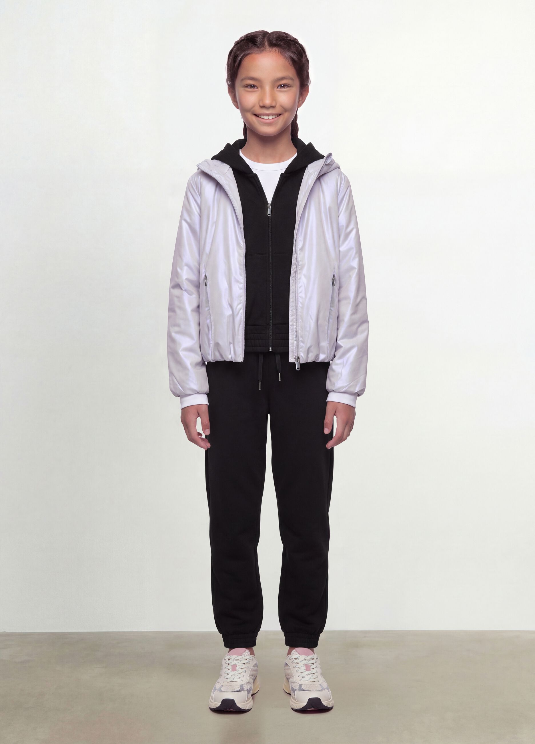 Girls&rsquo; grey hooded rain jacket with zip
