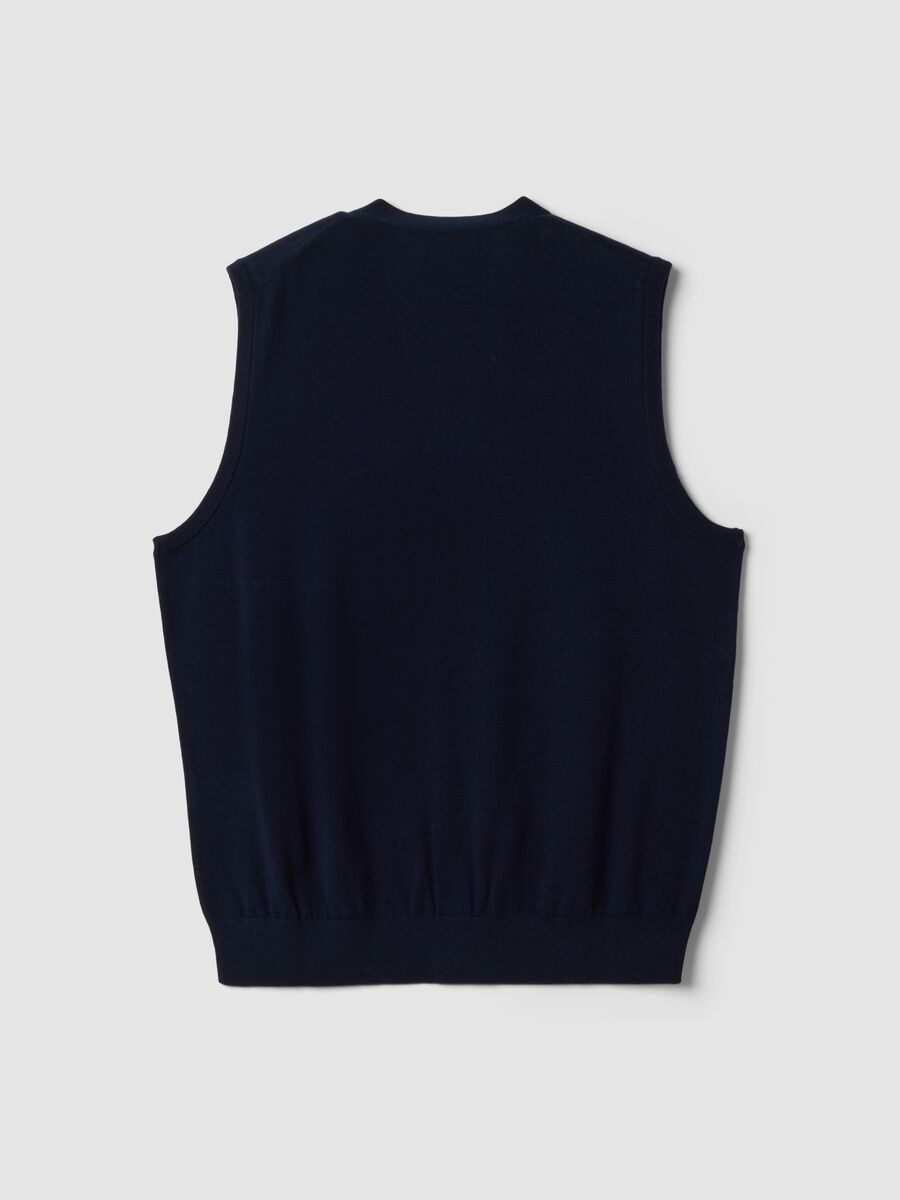 Navy blue pure merino wool V-neck gilet_2