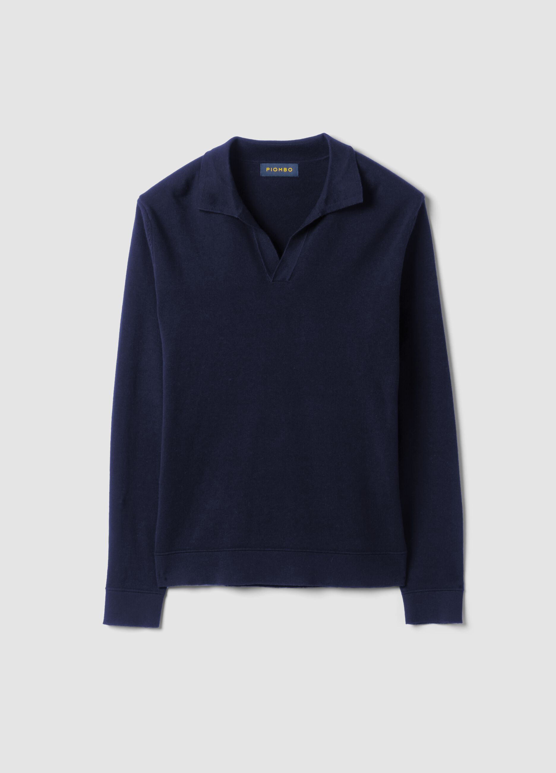 Blue long-sleeve pure cotton polo shirt