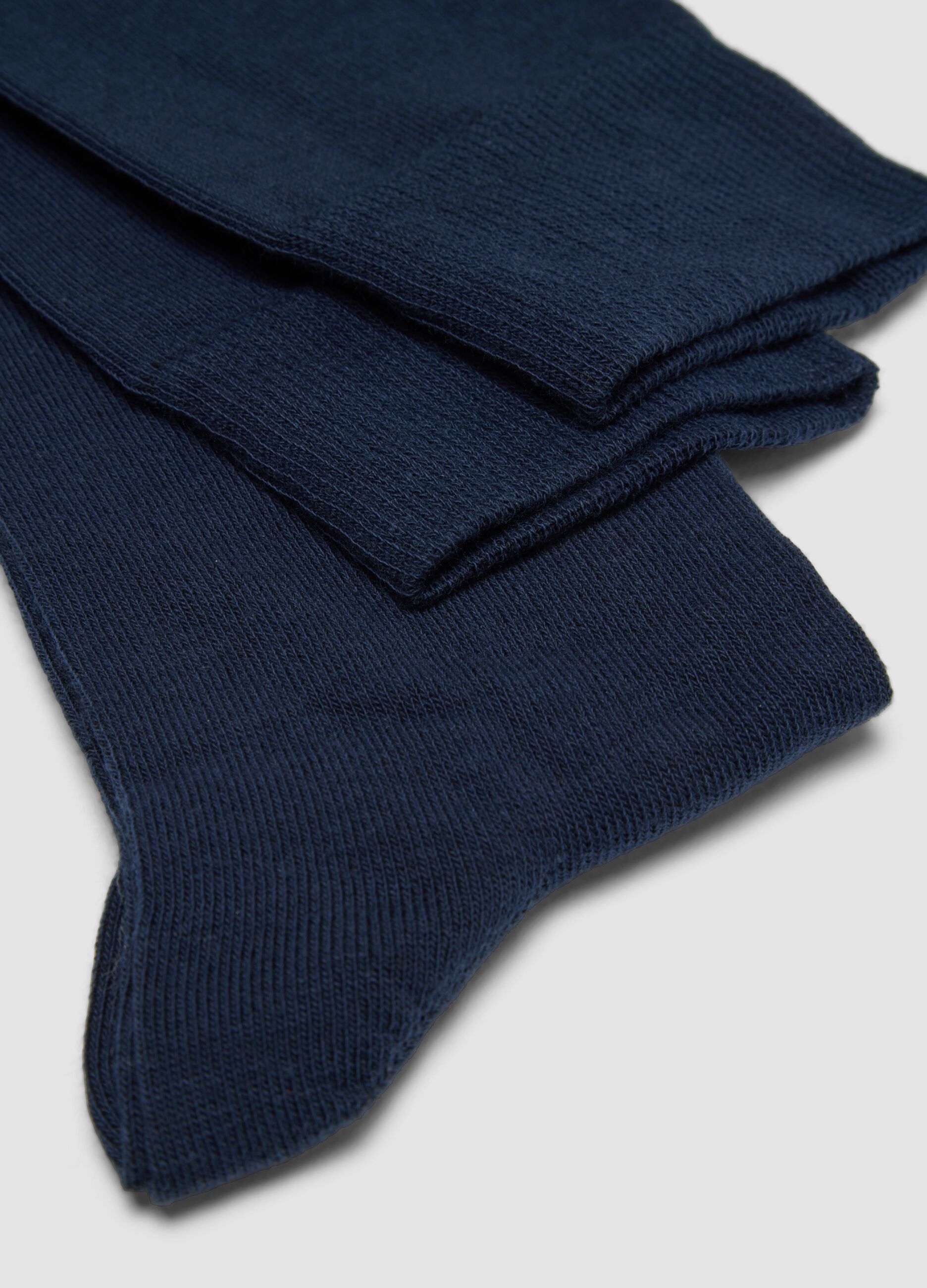 Two-pack of navy and grey marl long socks in stretch cotton