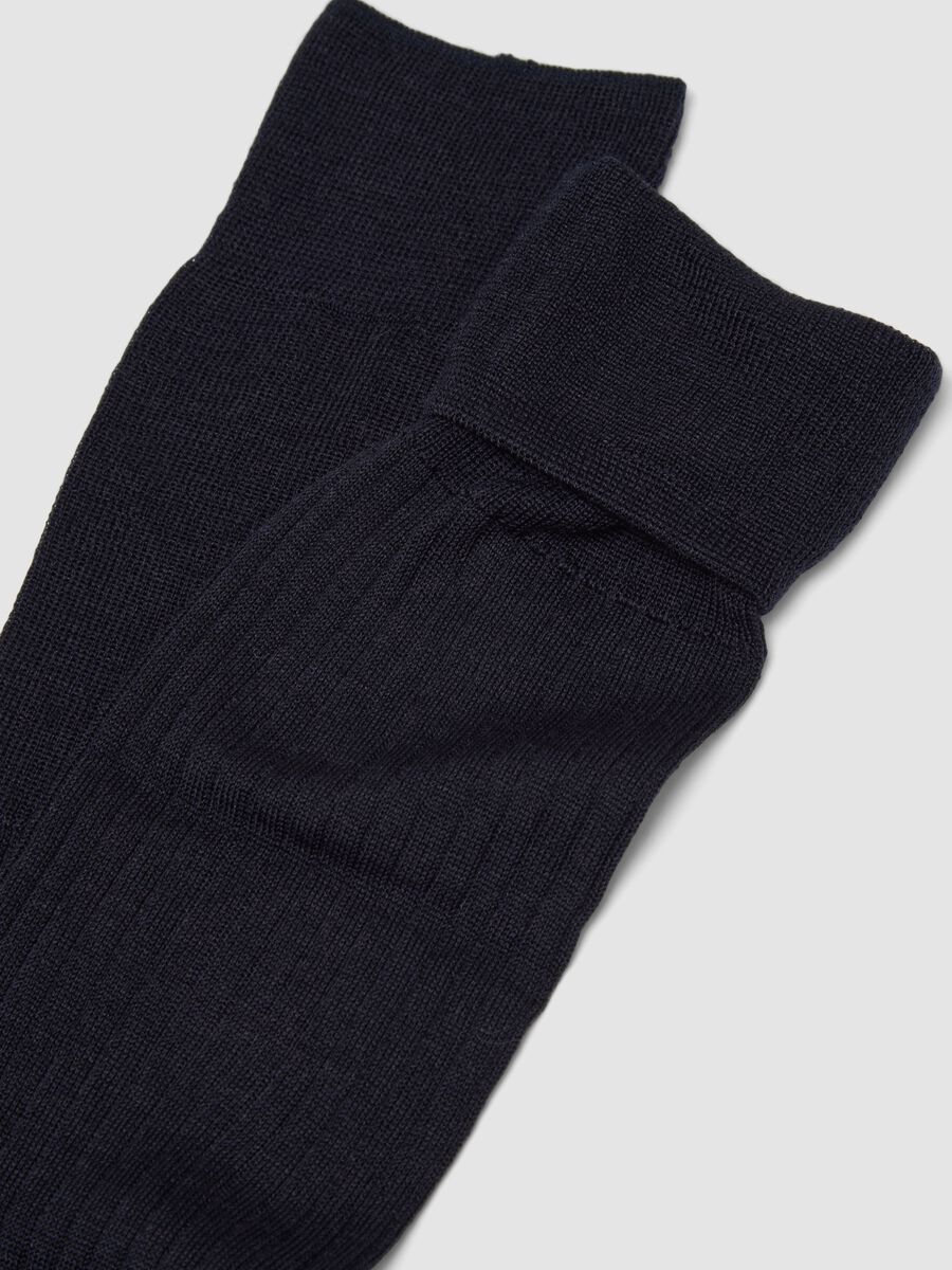 Calze lunghe blu navy in misto lana a coste_2