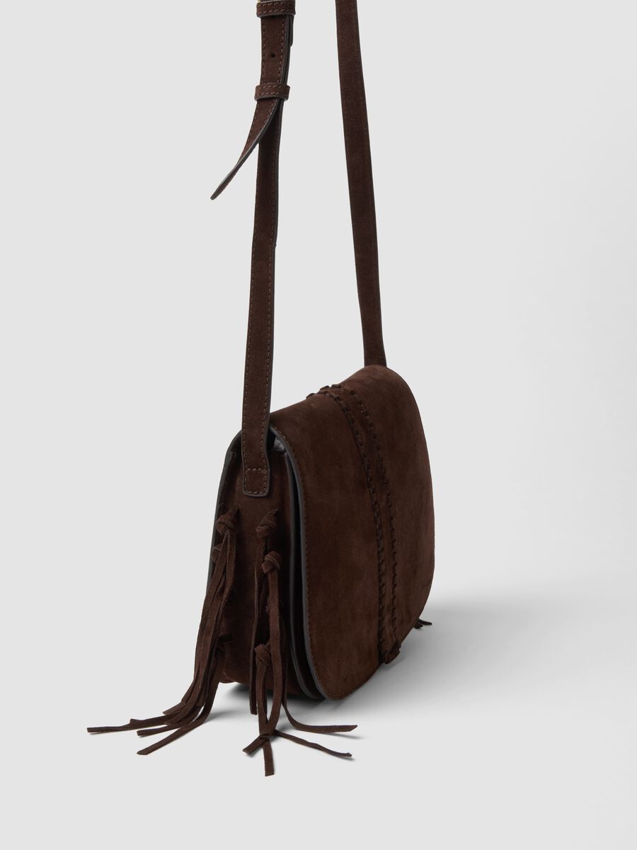 Borsa marrone in vera pelle con frange_2