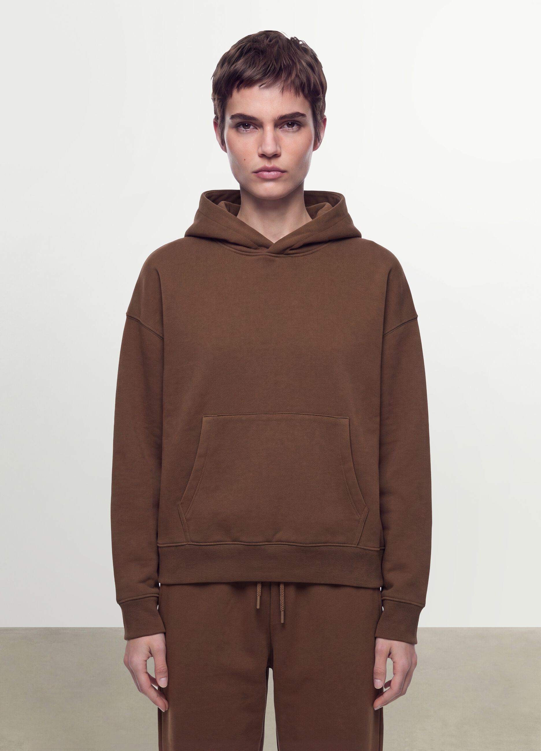Brown cotton-blend hoodie with a regular fit