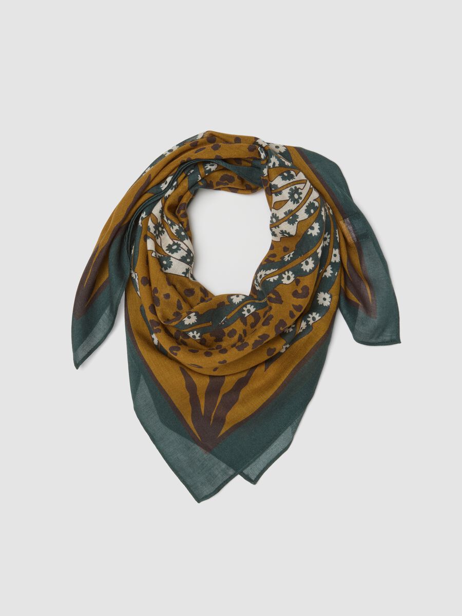 Green viscose and wool-blend scarf with print_0