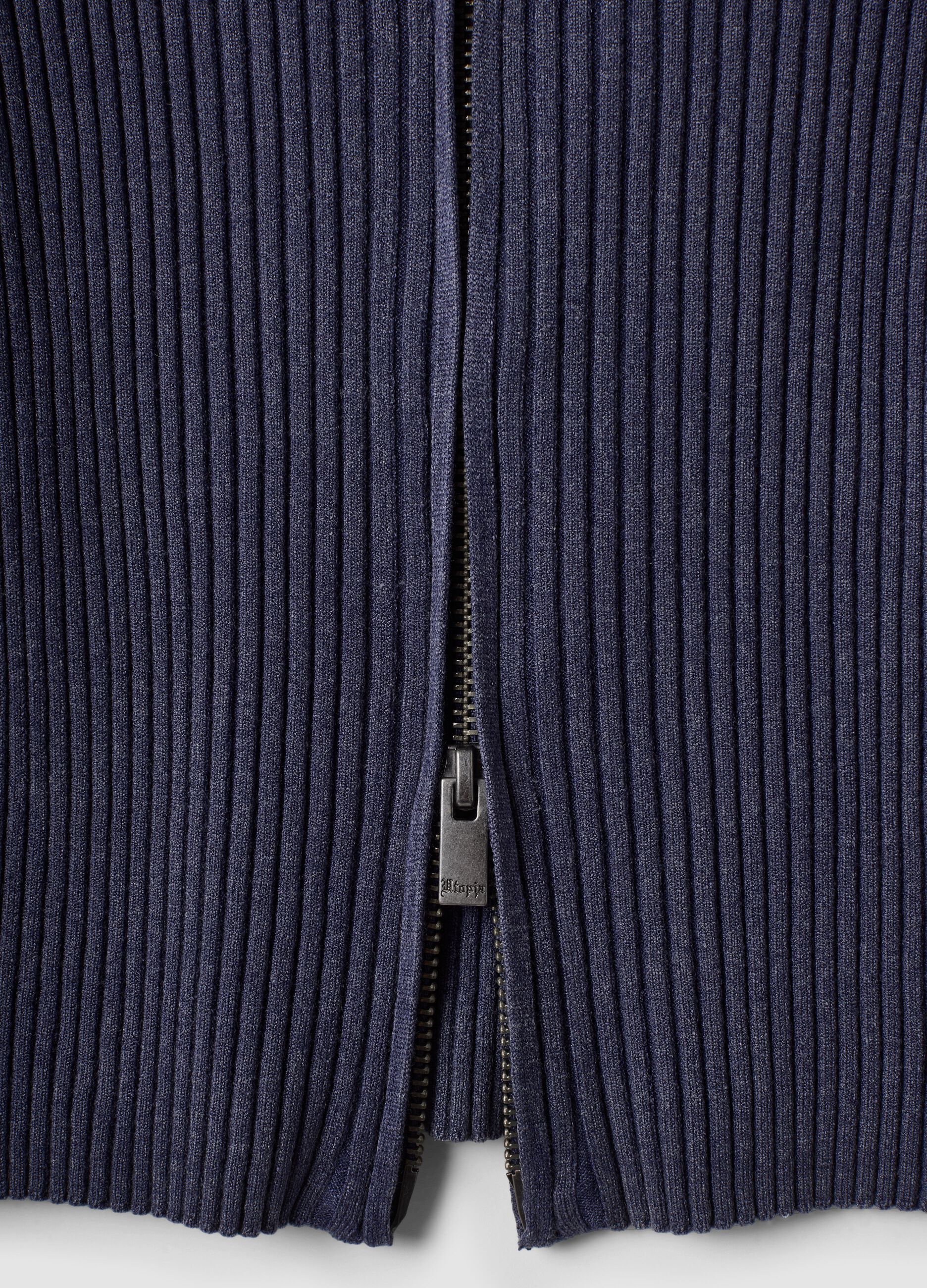 Twilight Blue Full-Zip Ribbed Knit