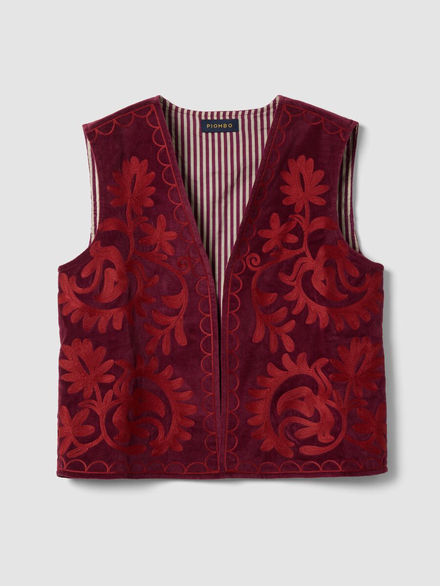 Gilet rosso in puro cotone con ricami floreali_4