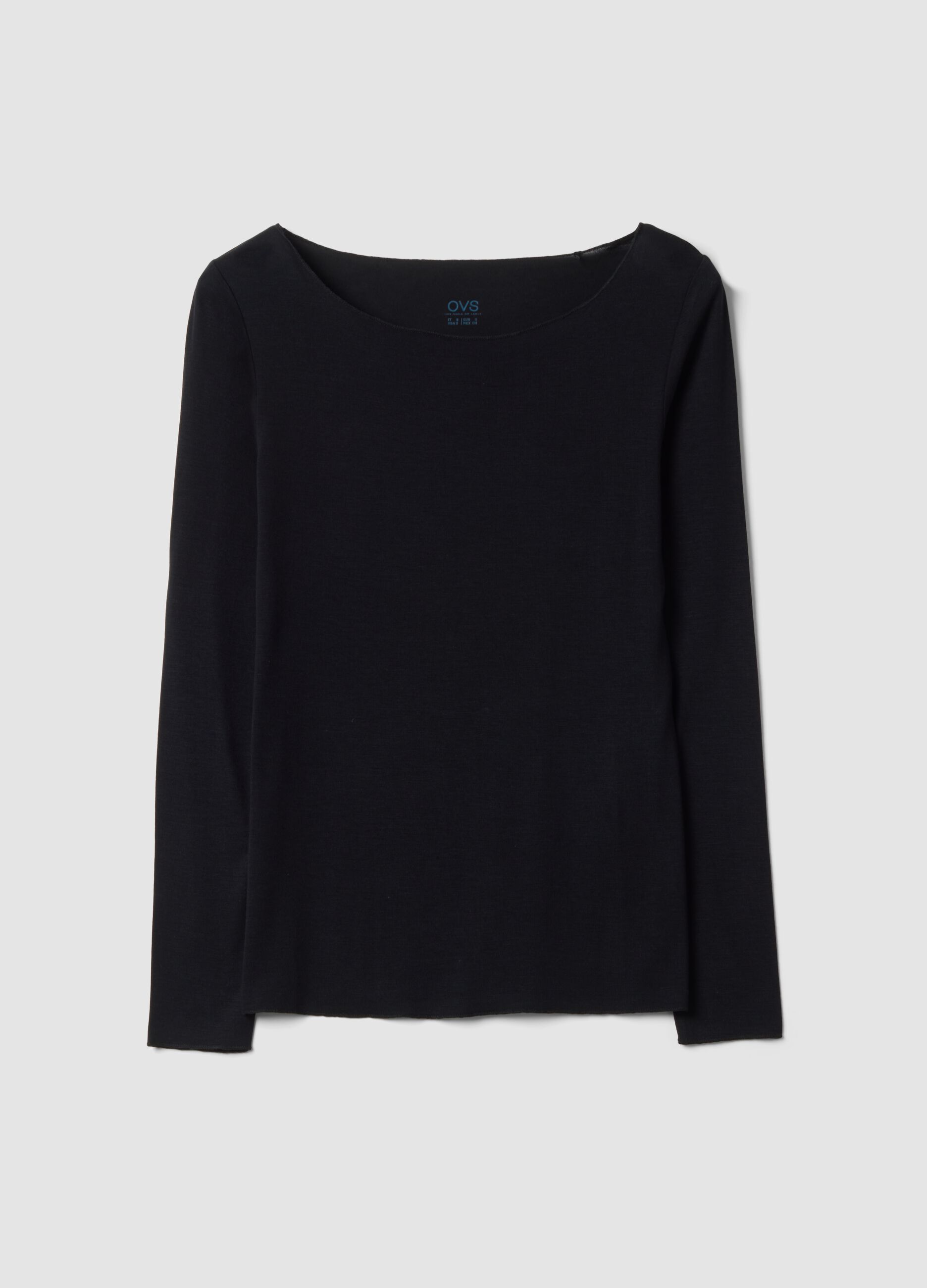 Black stretch modal crew-neck T-shirt, regular fit