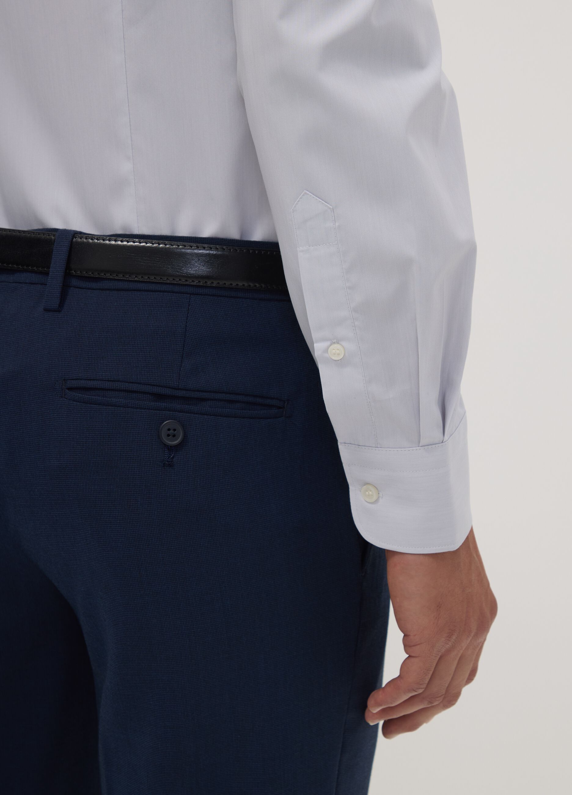 Camicia grigia in misto lyocell slim fit Easy Iron con colletto francese