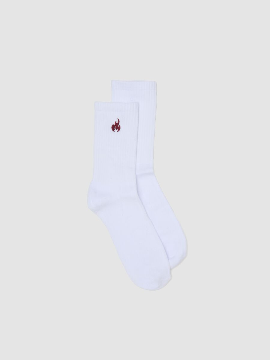 White stretch cotton sports socks with embroidered logo_0