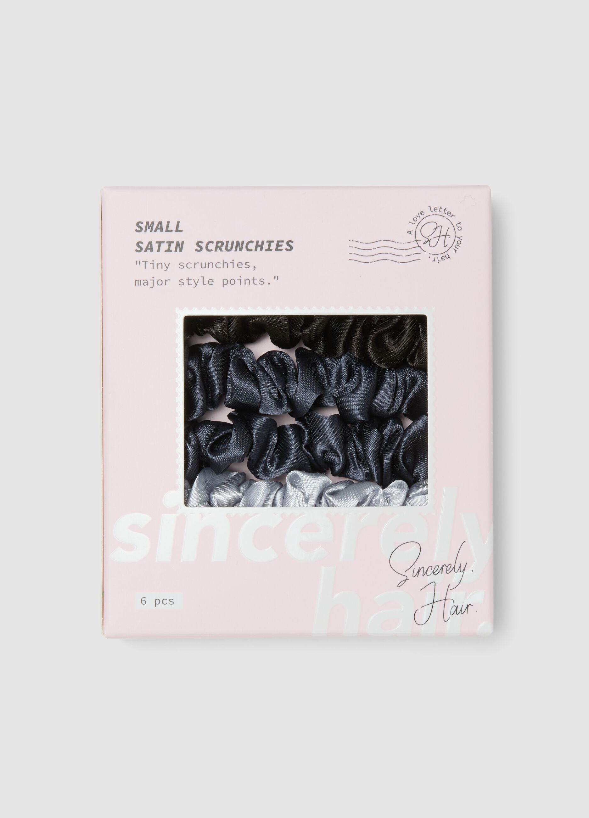 SINCERELY HAIR ربطات شعر ساتان صغيرة (6 قطع) أسود ورمادي