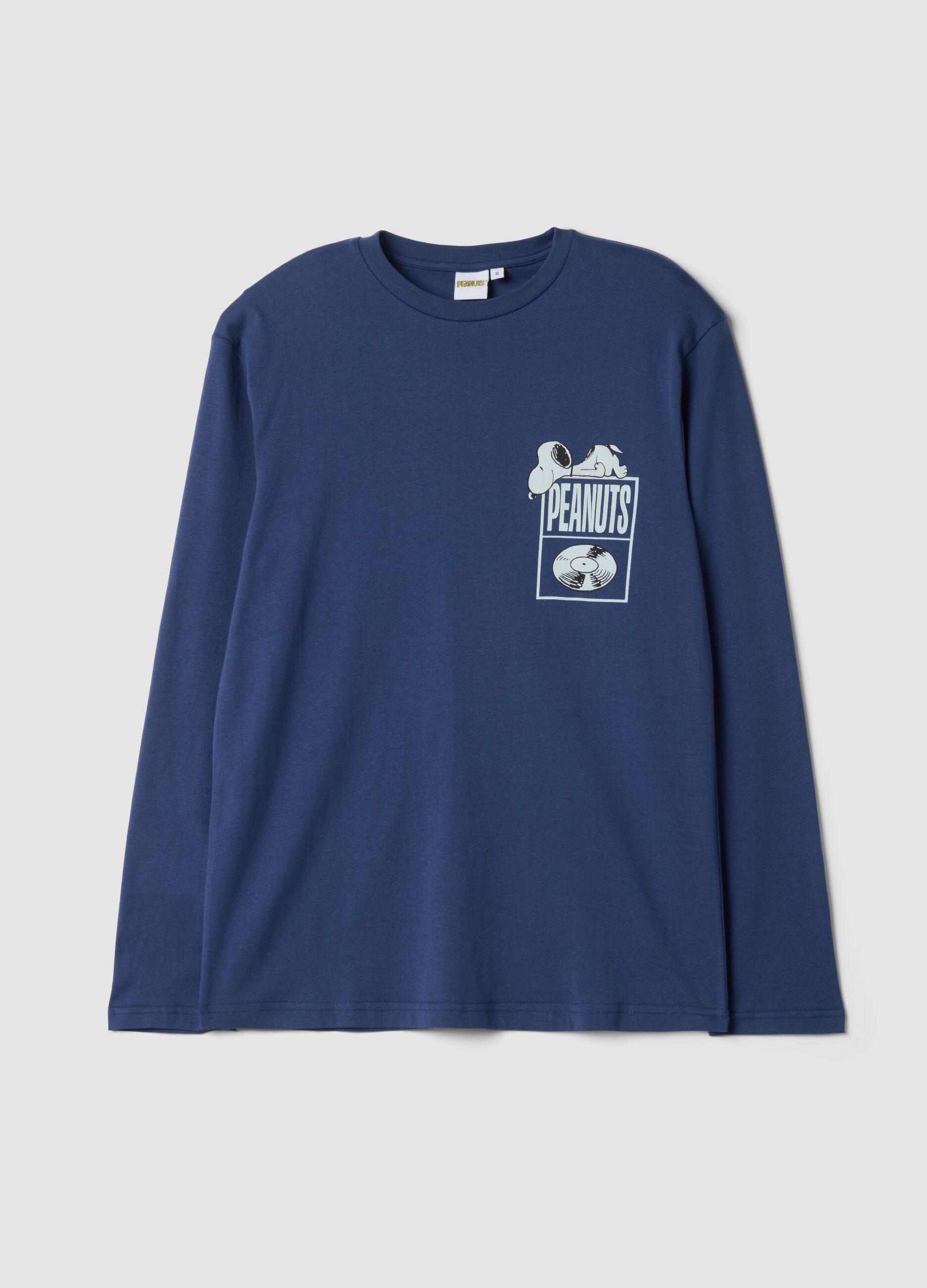 Maglia pigiama blu in puro cotone organico girocollo con stampa Peanuts