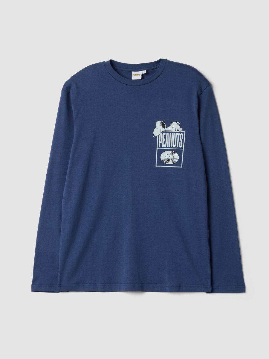 Blue organic cotton crew-neck Peanuts print pyjama top_0