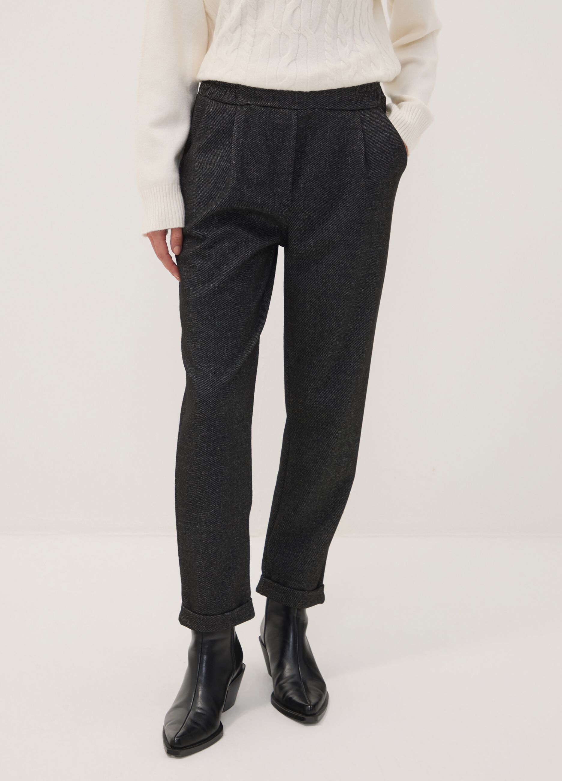 Grey regular-fit formal trousers in stretch viscose