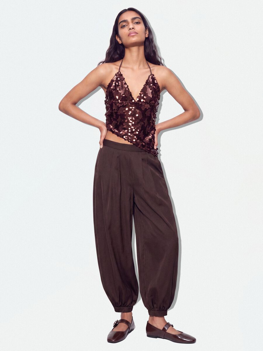 Brown baggy-fit trousers with elasticated cuffs_0