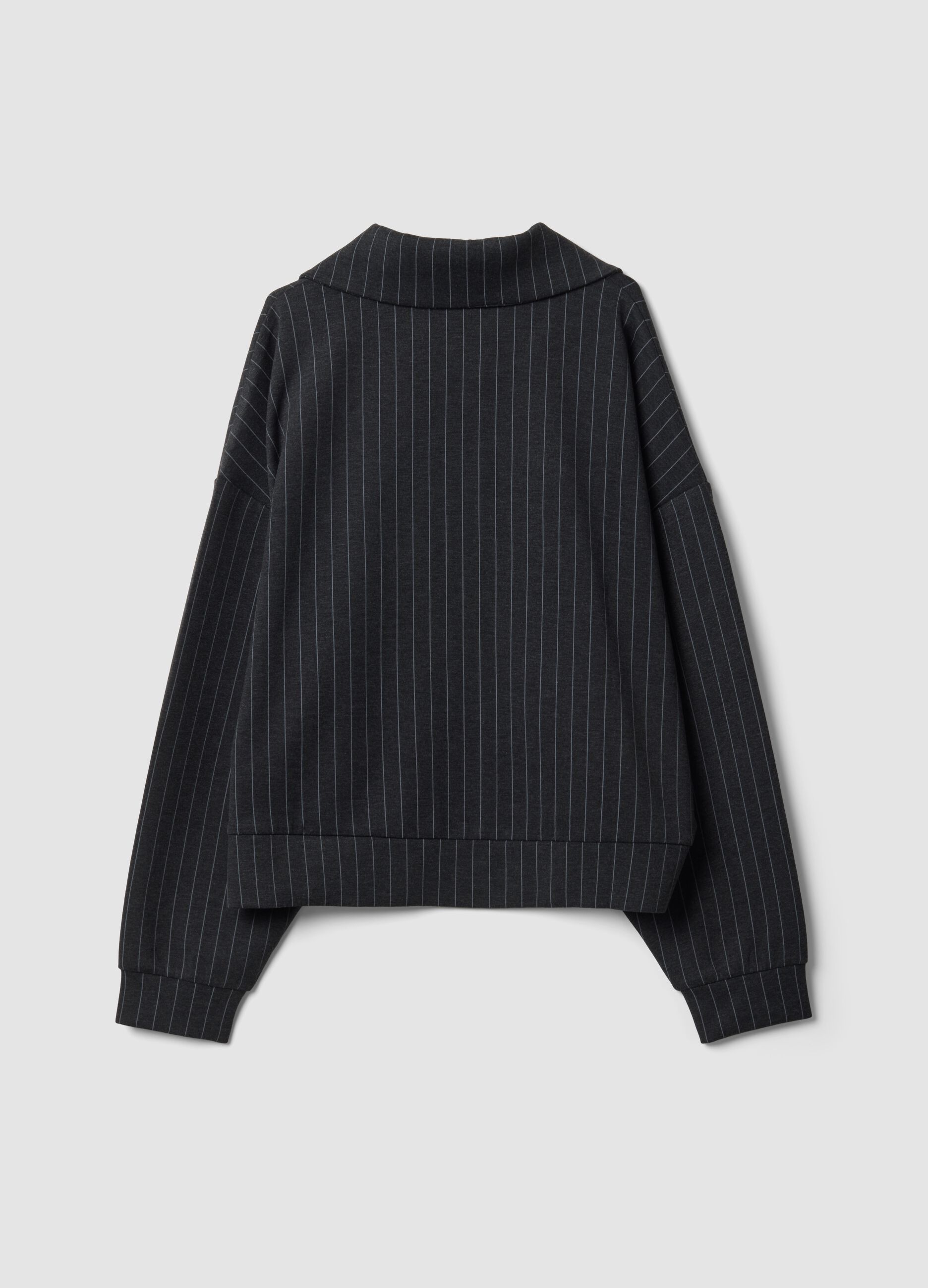 Felpa full zip grigia in viscosa elasticizzata a righe con colletto
