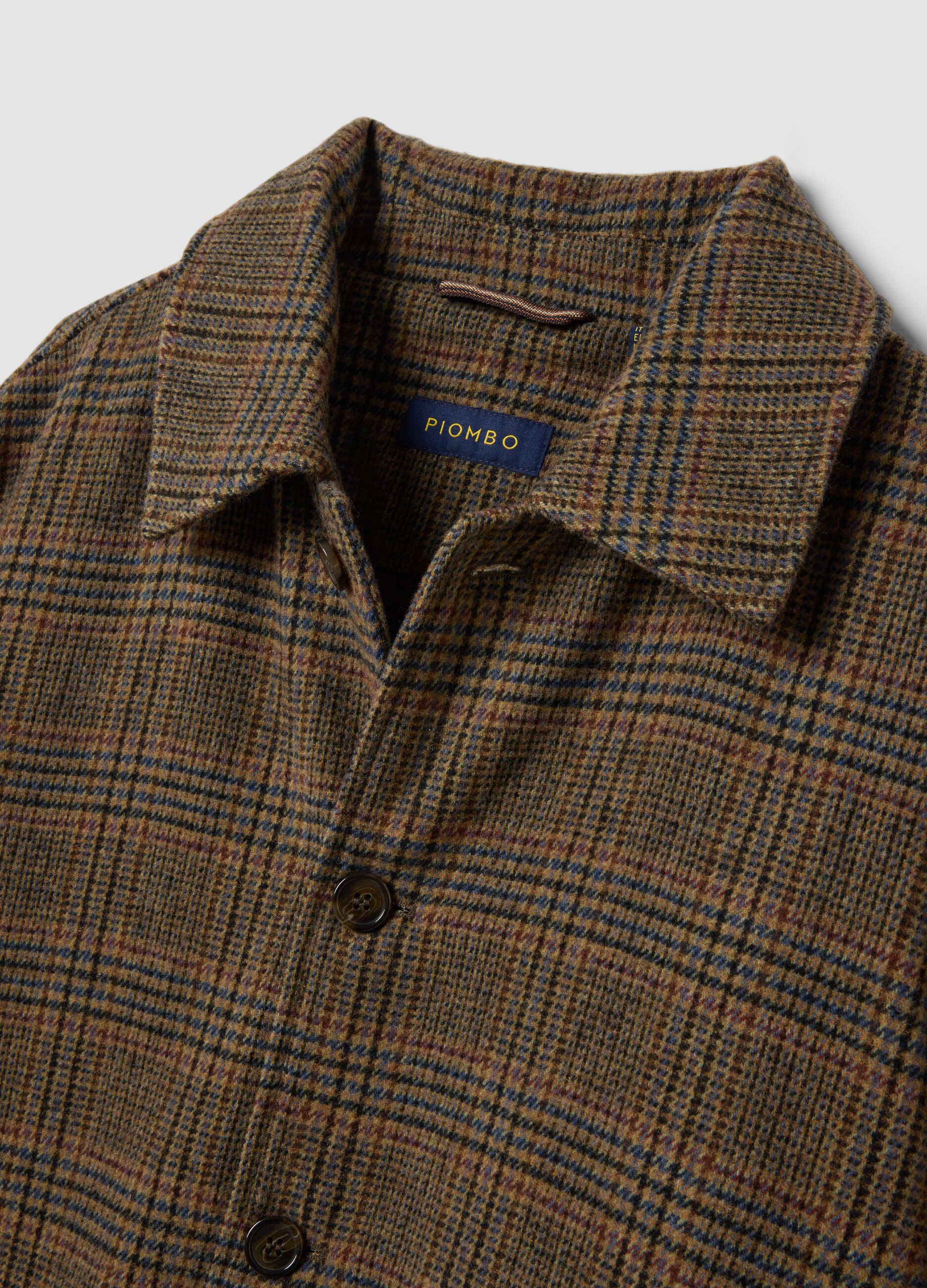 Shacket marrone e gialla in misto lana e viscosa a quadri regular fit
