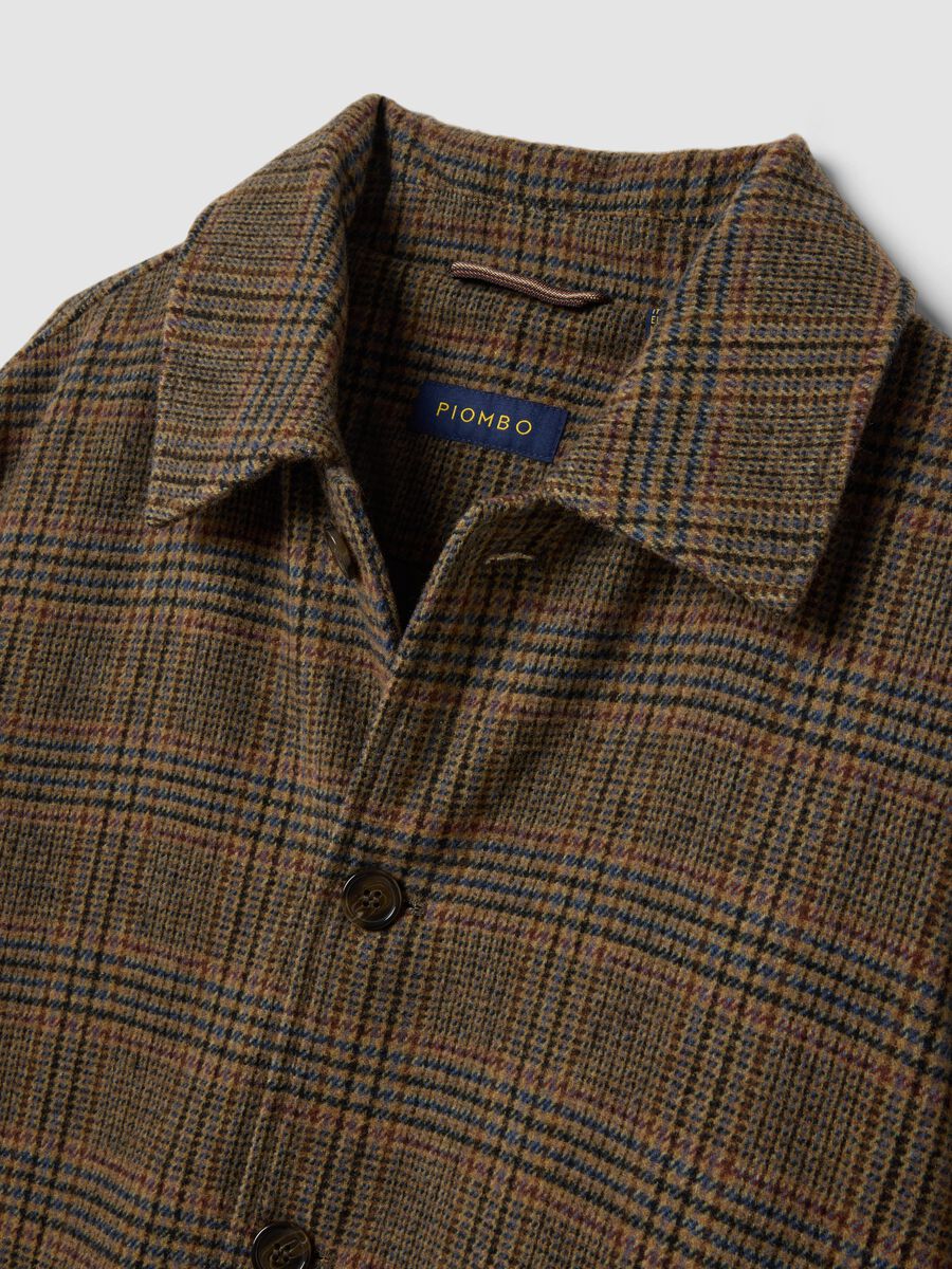 Brown and yellow check wool-viscose blend shacket, regular fit_1