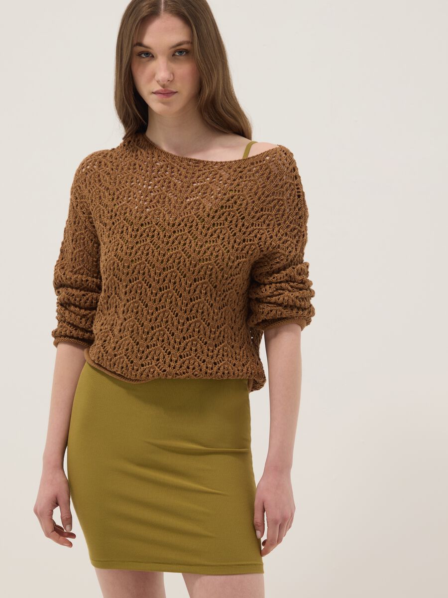 Green fitted ribbed stretch modal dress with straps_2