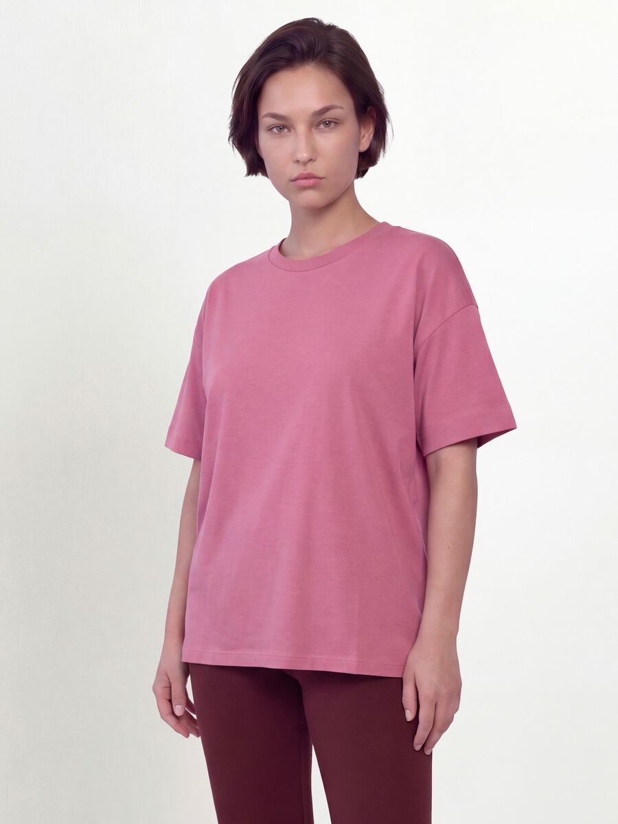 Pink crew-neck T-shirt in stretch cotton-modal blend, regular fit_0