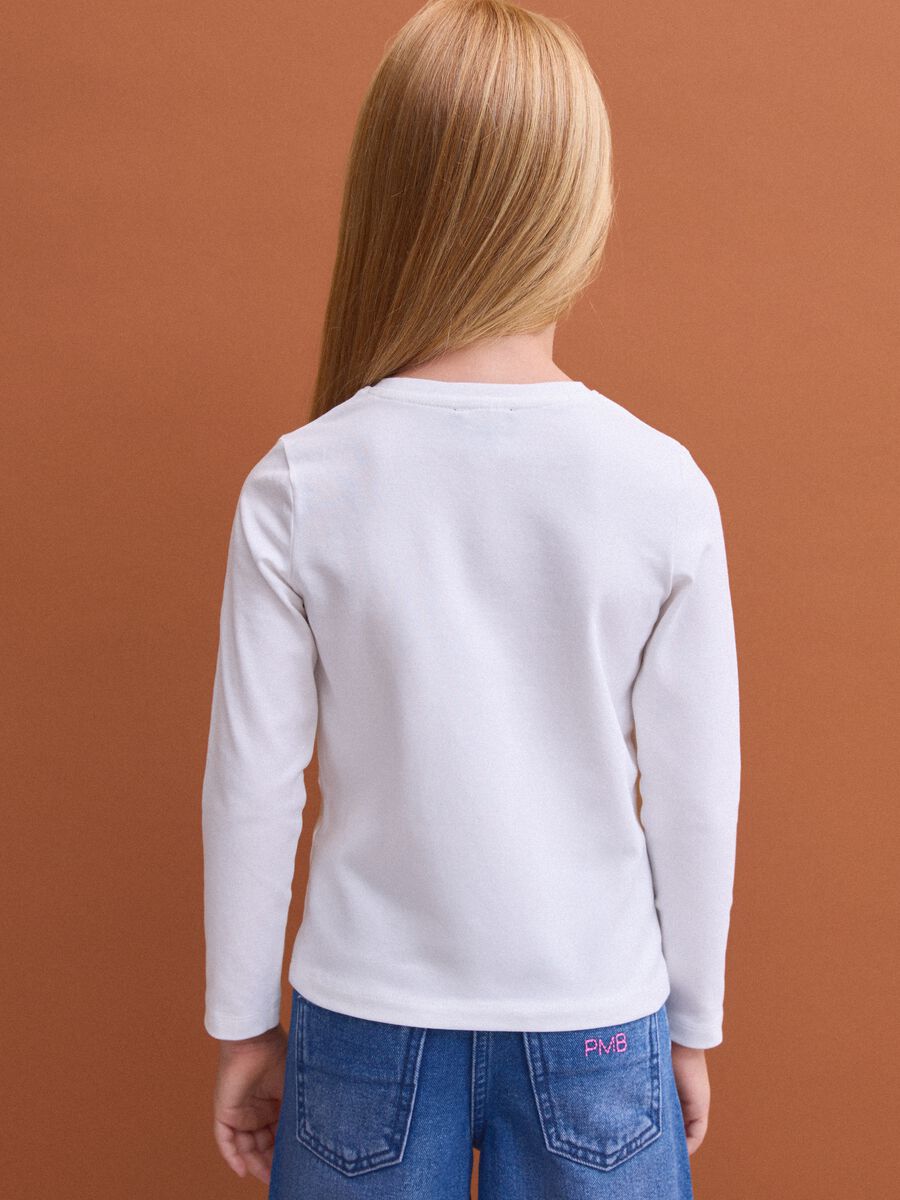 White stretch cotton T-shirt with leopard print for girls_2