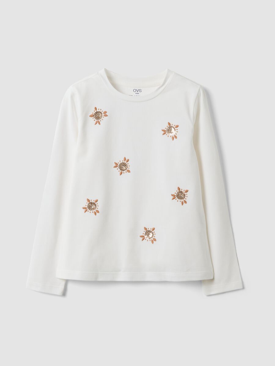 T-shirt bianca in cotone elasticizzato con girocollo_0