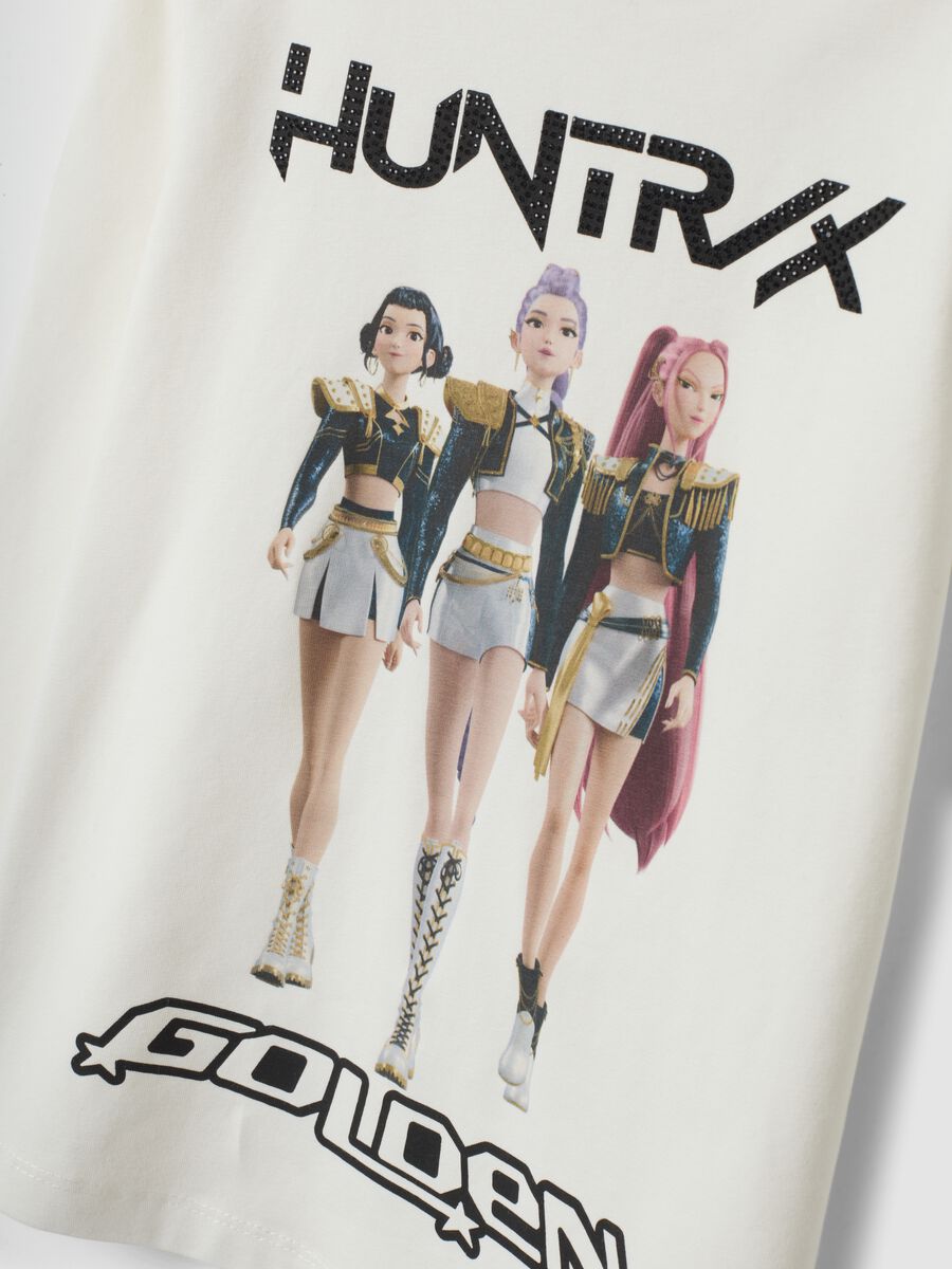 White stretch cotton T-shirt with K-Pop Demon Hunters print_3