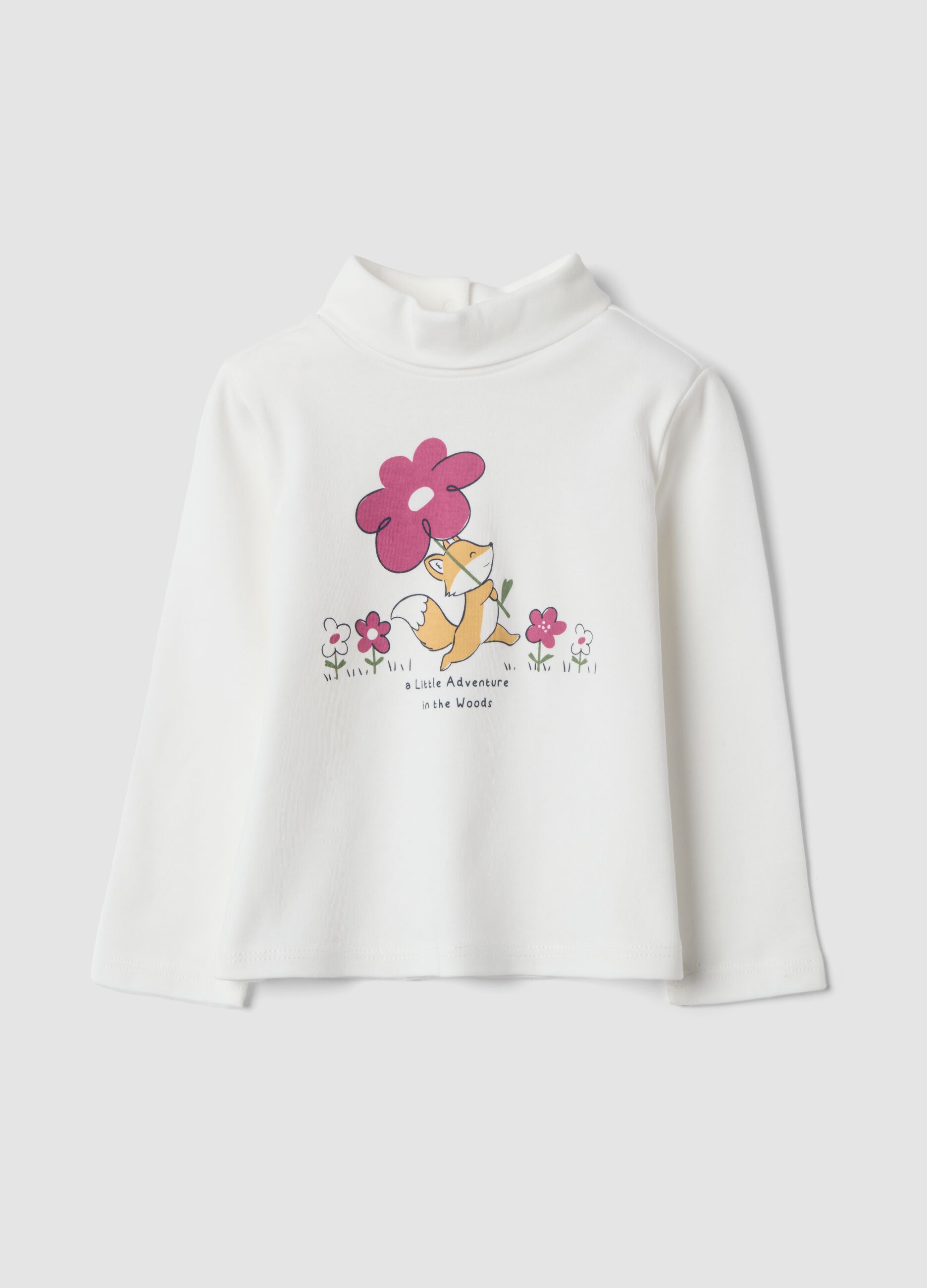 White organic cotton T-shirt with floral print