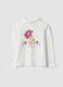 White organic cotton T-shirt with floral print_0