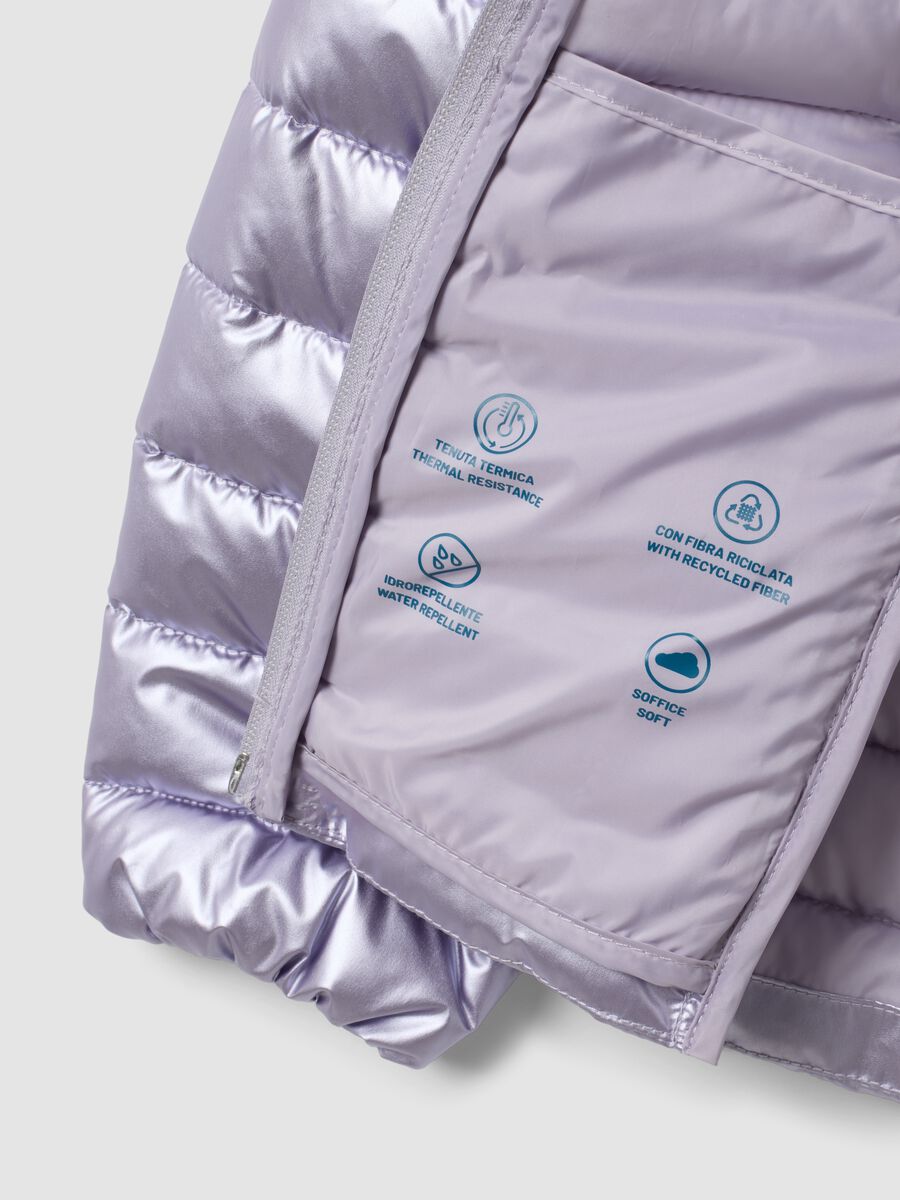 جاكيت منفوش Ultralight بنفسجي بقبعة وسحّاب للبنات_2