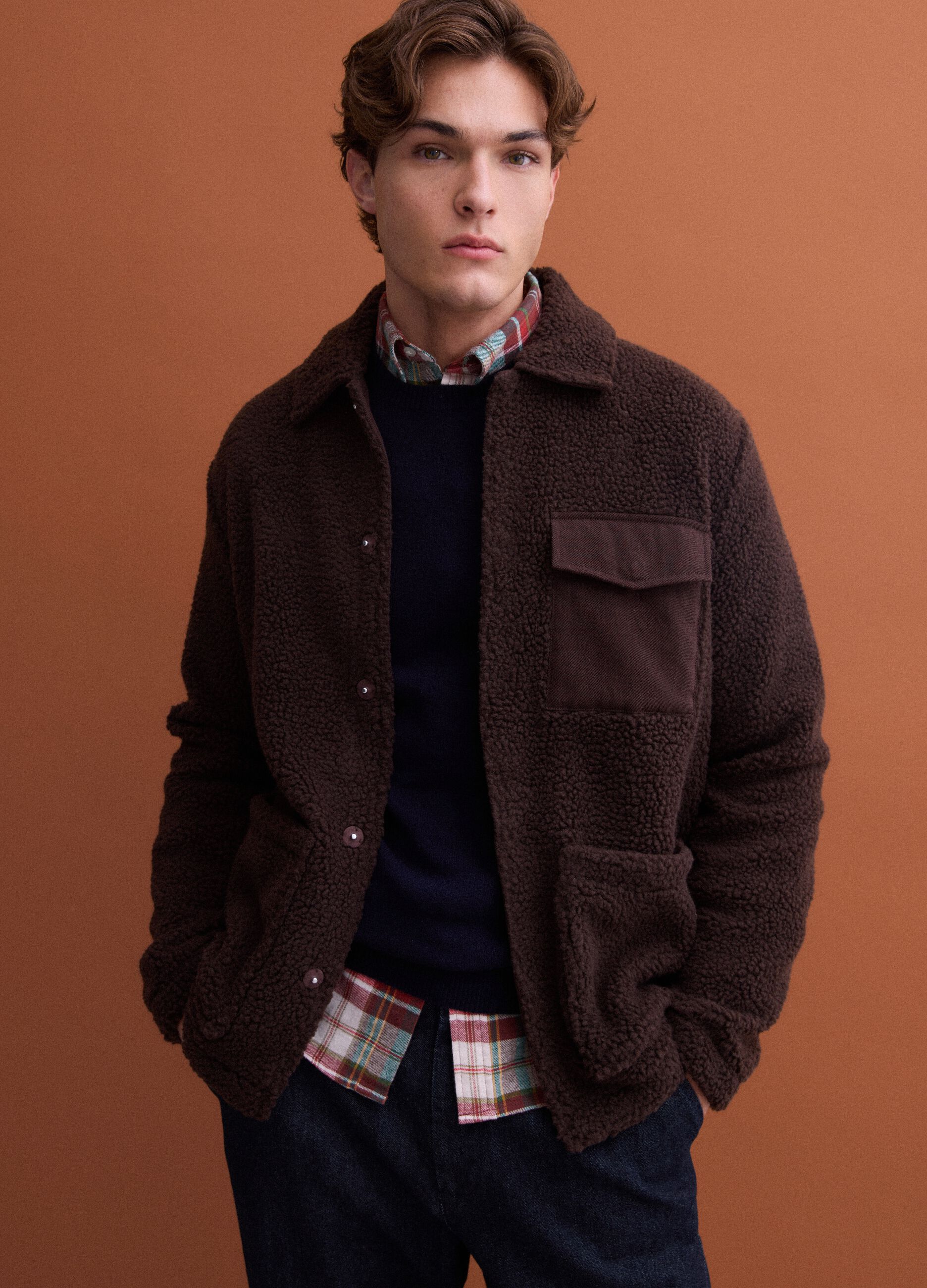 Brown regular-fit sweatshirt with collar