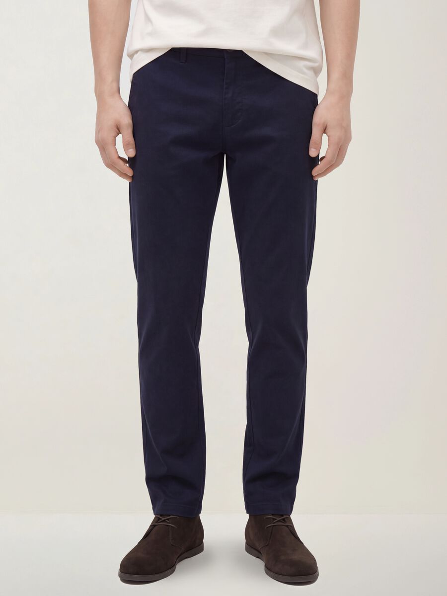 Pantaloni chino blu in twill di cotone elasticizzato slim fit_2