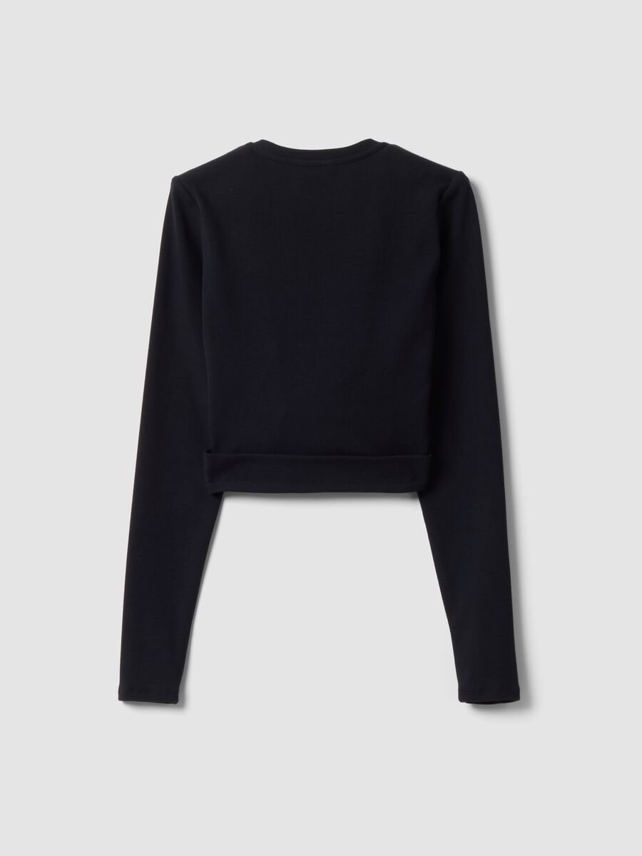 Wrap top nero in cotone elasticizzato a costine ALTAVIA STUDIO_6