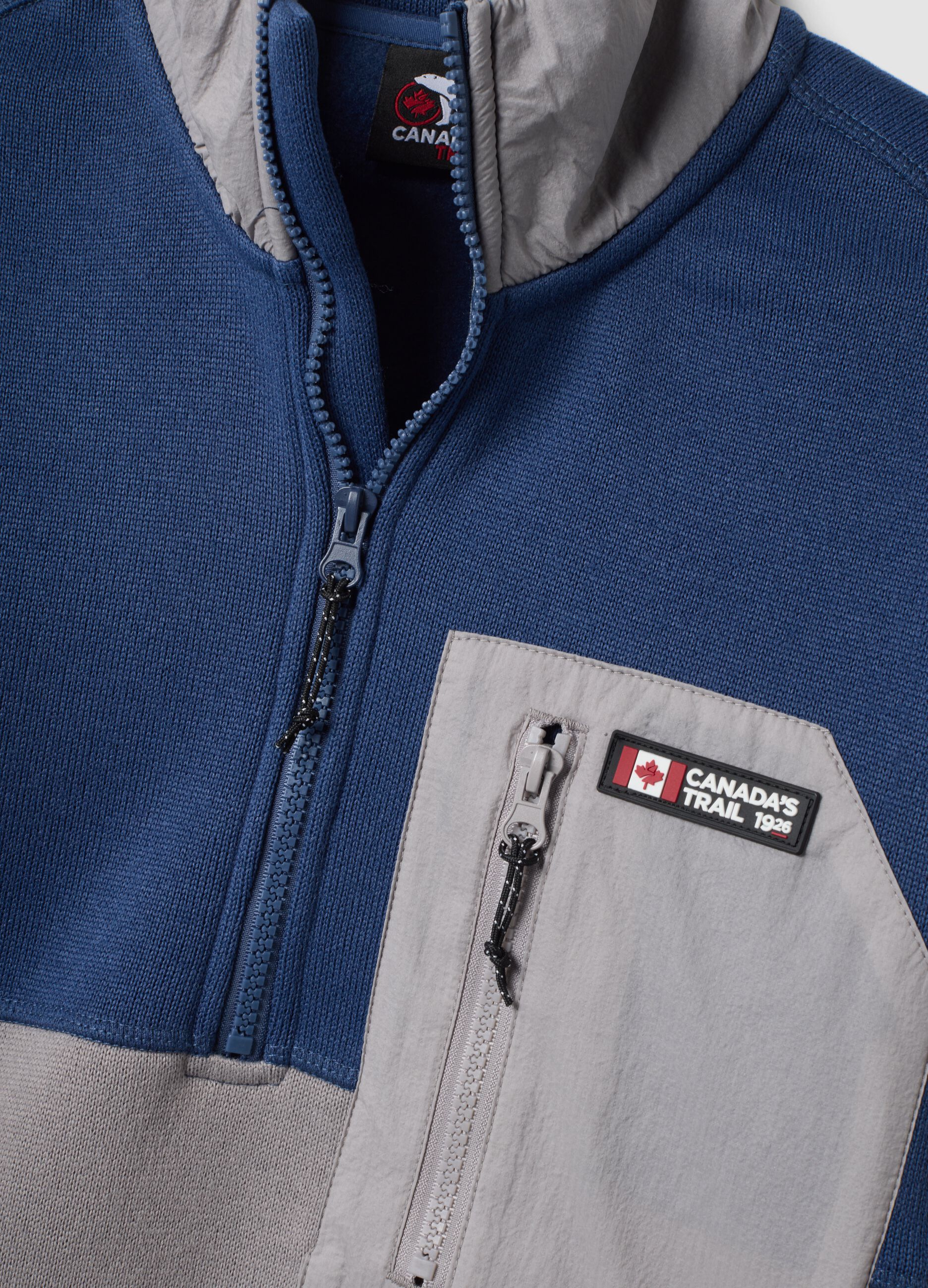 Heavyweight blue and light grey half-zip jacket
