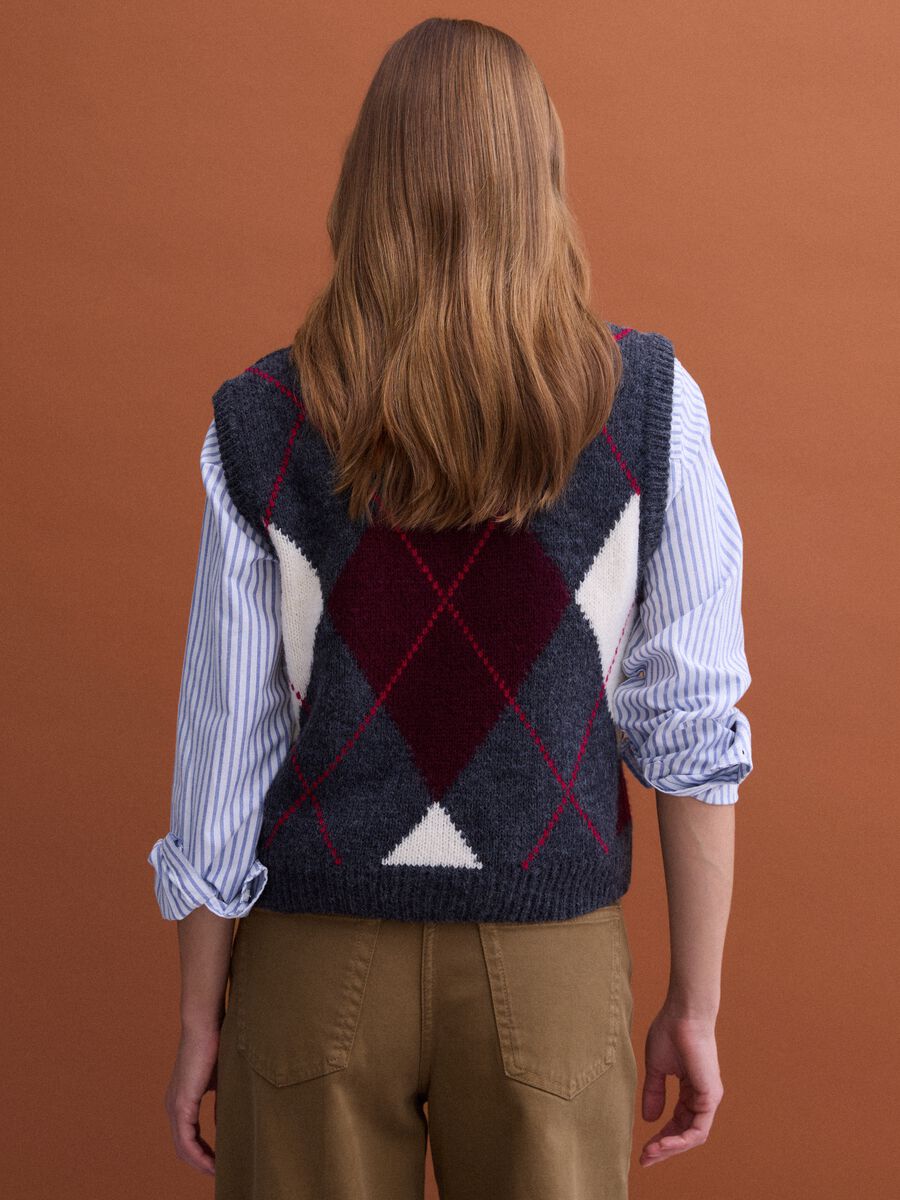 Grey jacquard wool-blend crew-neck gilet, regular fit_3