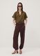 Brown pure viscose trousers with elasticated cuffs, regular fit_0