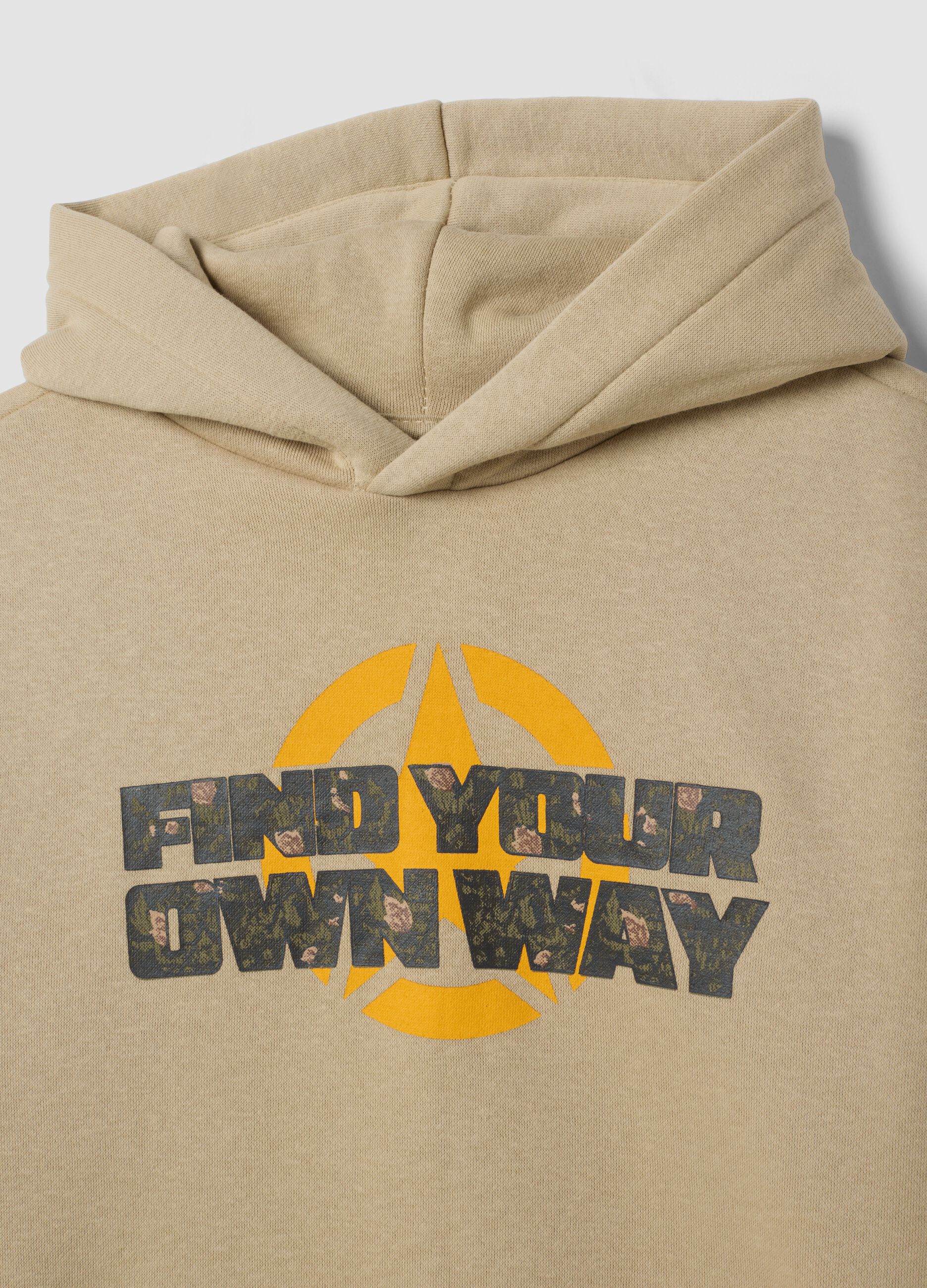 Beige cotton-blend hoodie with Jeep print
