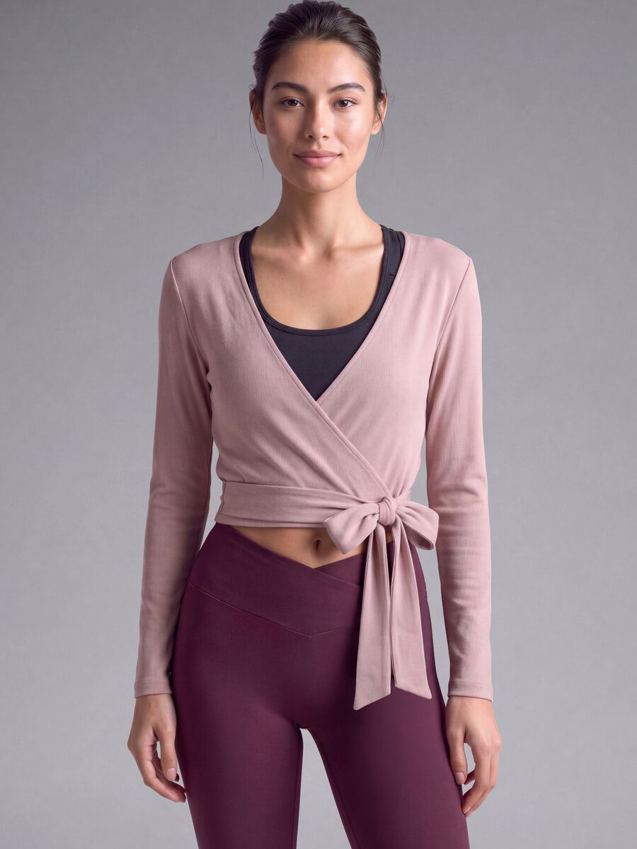 Pink ribbed stretch-cotton wrap top ALTAVIA STUDIO_0