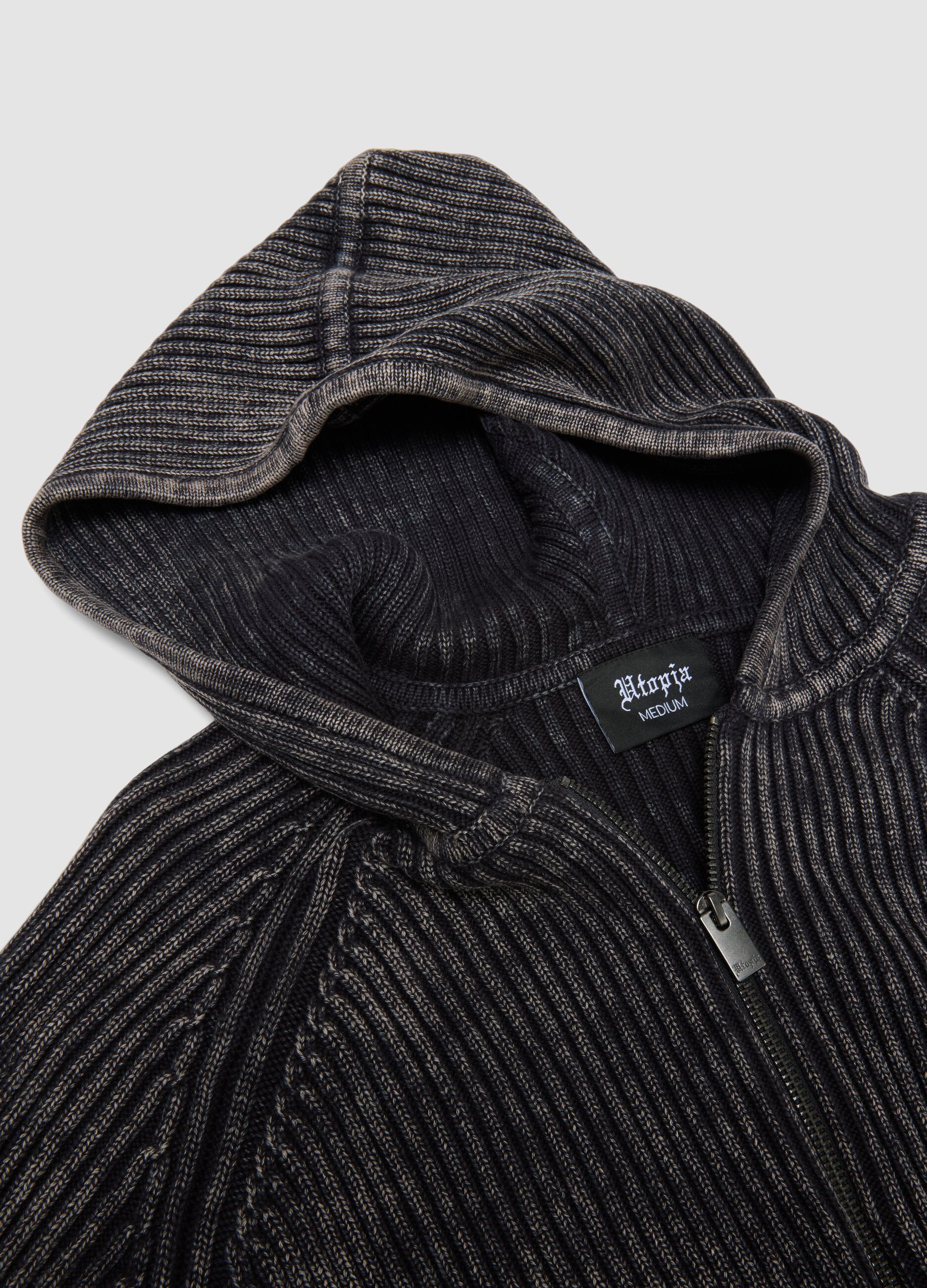 Knit Ribbed Hoodie Vintage Grey