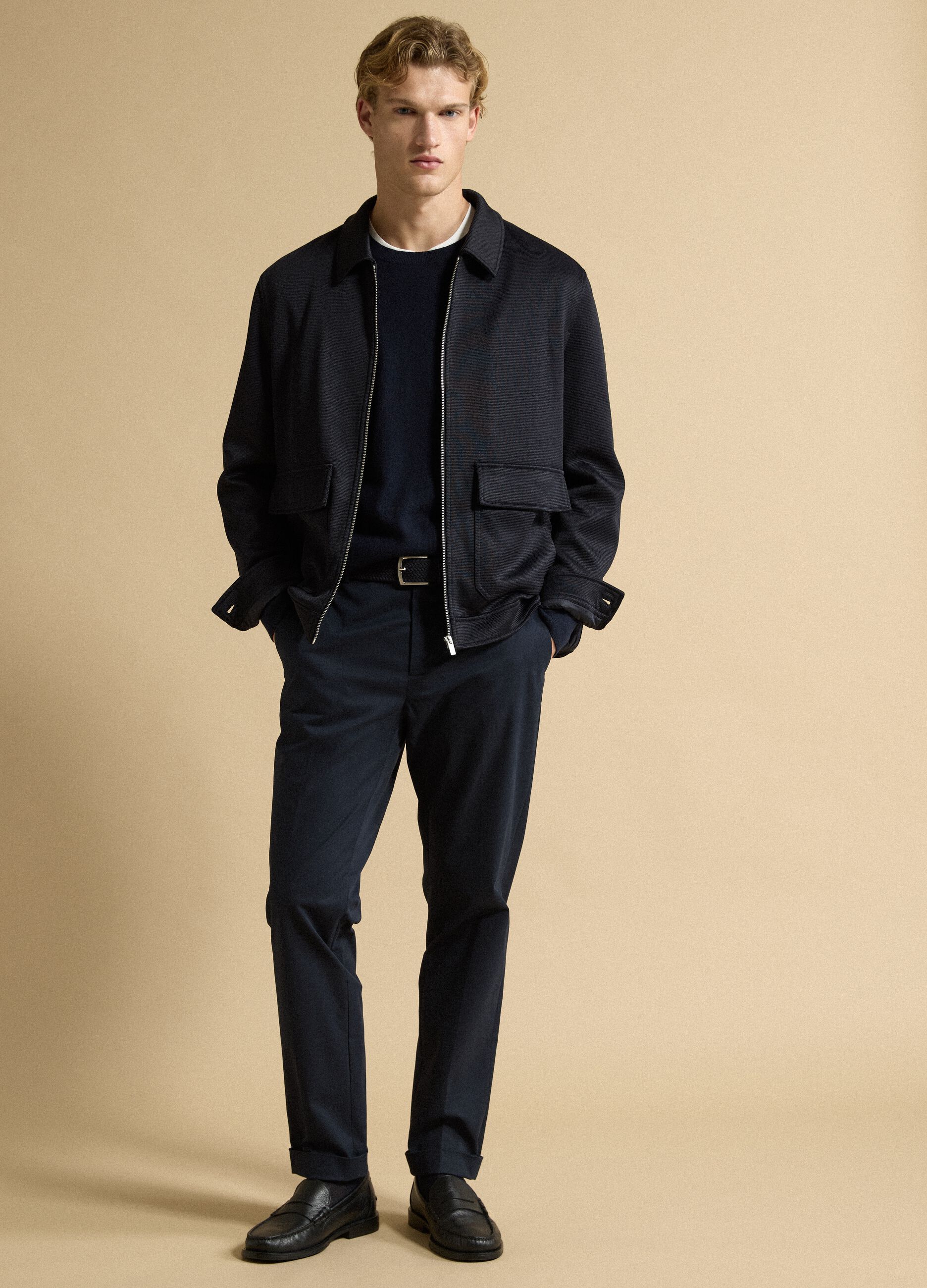 Blue regular-fit stretch cotton twill chino trousers