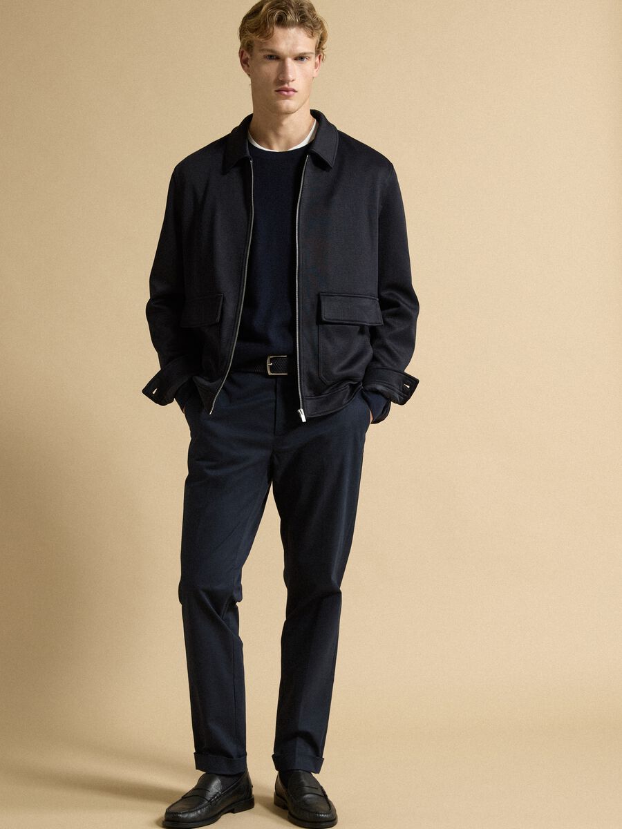 Blue regular-fit stretch cotton twill chino trousers_0